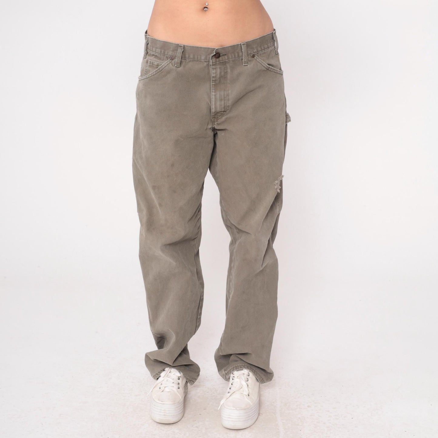 Y2K Dickies Carpenter Pants Sage Green Cotton Straight Leg Large L