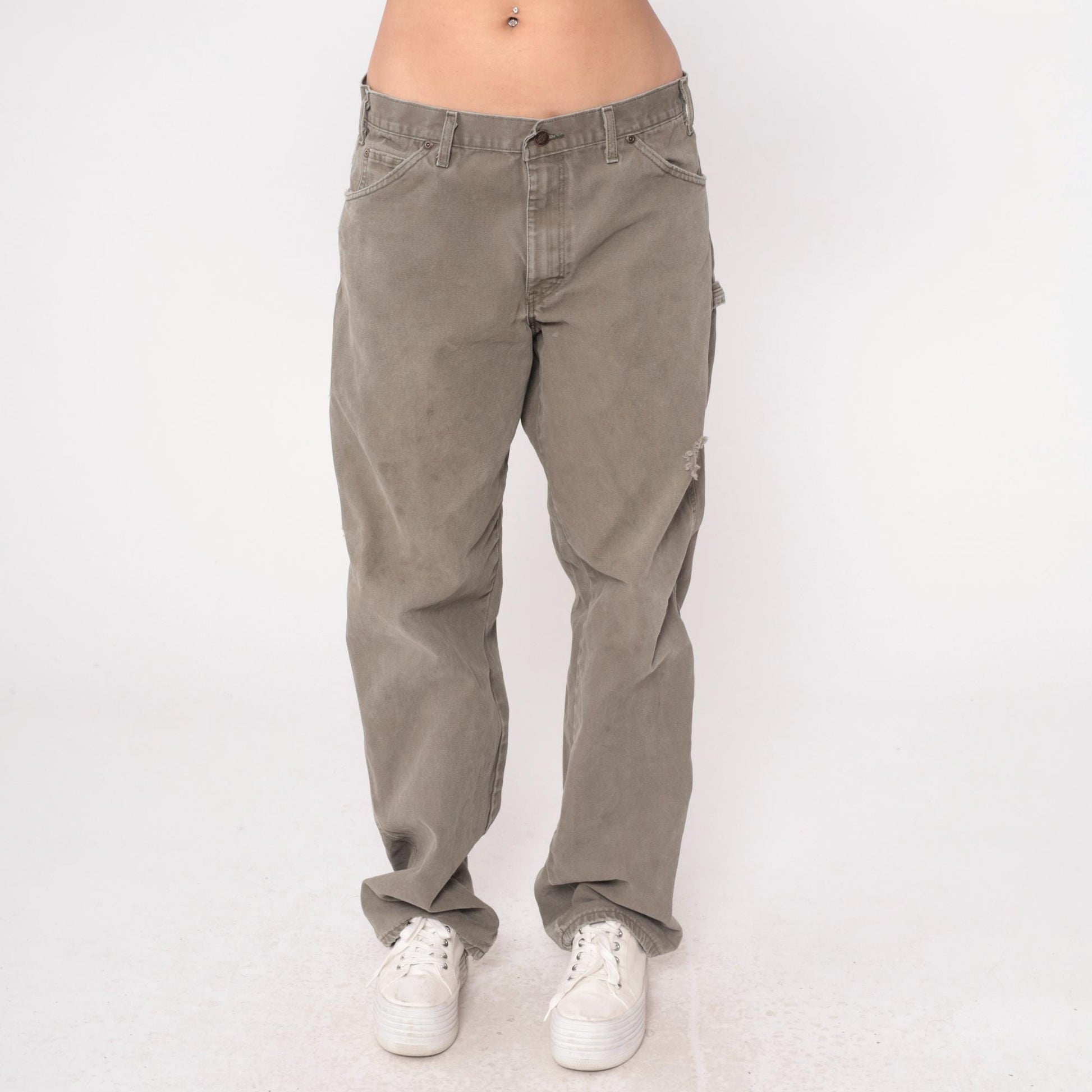 Y2K Dickies Carpenter Pants Sage Green Cotton Straight Leg Large L