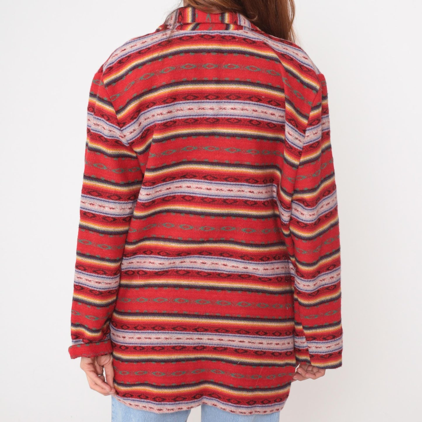 90s Leger Southwestern Blazer Red Striped Geometric Jacket Large L