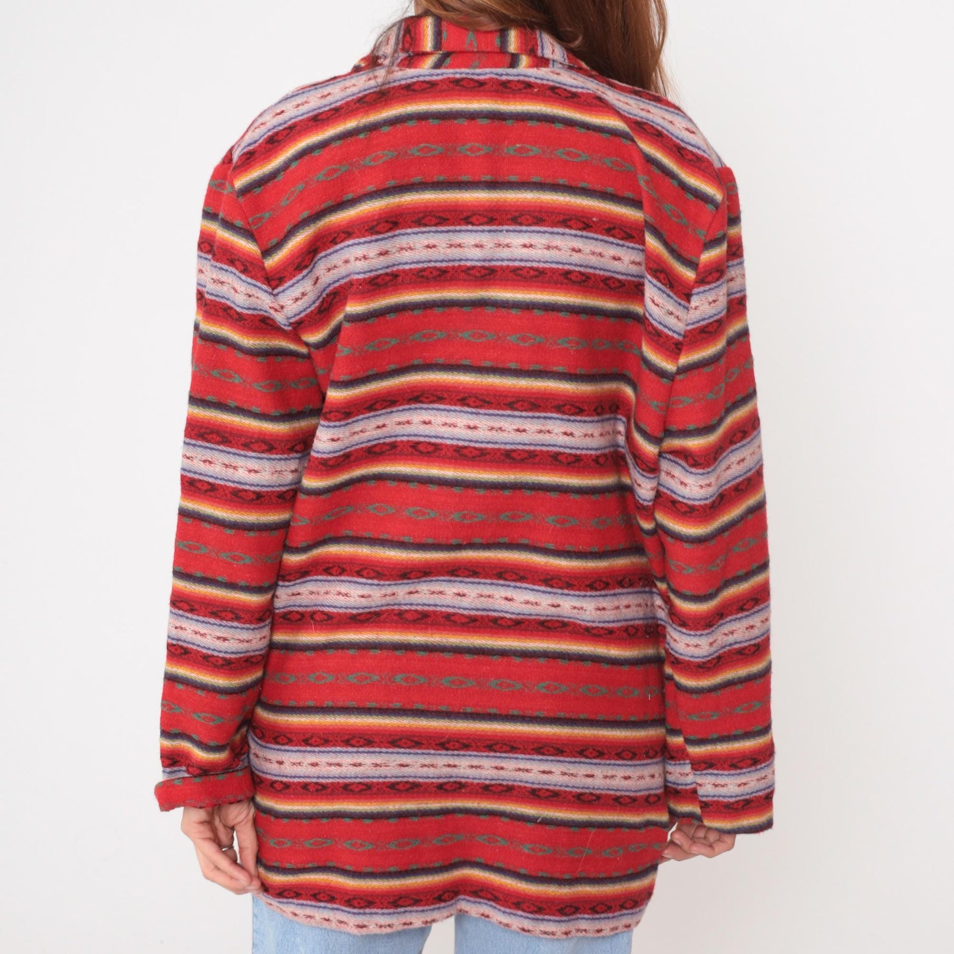 90s Leger Southwestern Blazer Red Striped Geometric Jacket Large L