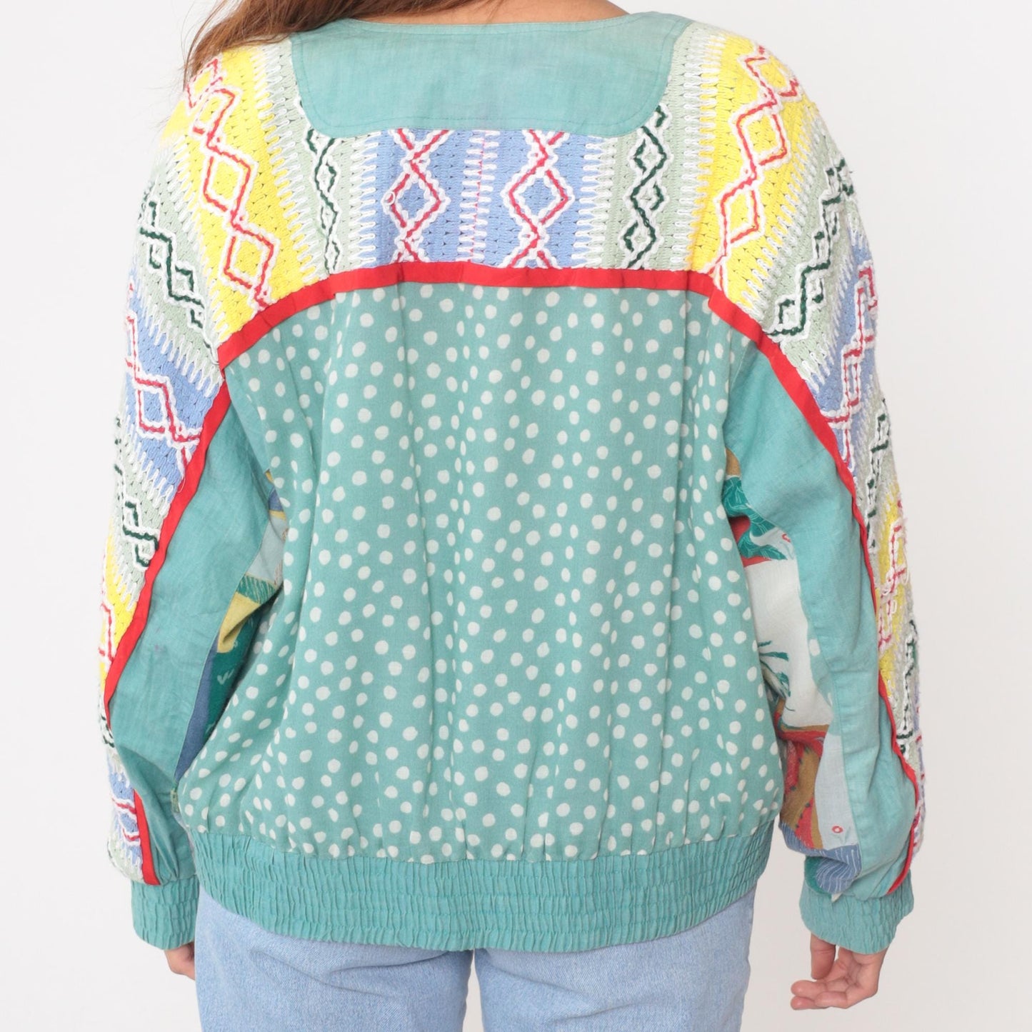 Y2K Howard Wolf Patchwork Cardigan Geometric Print Turquoise Medium M