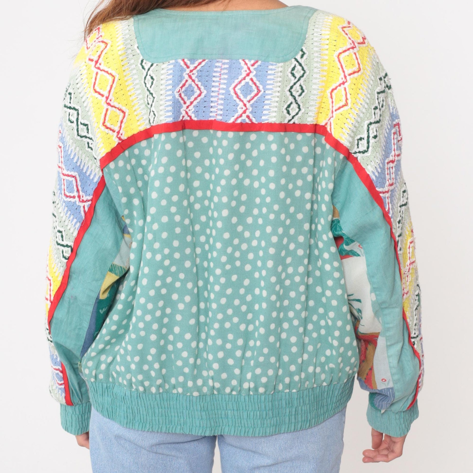 Y2K Howard Wolf Patchwork Cardigan Geometric Print Turquoise Medium M