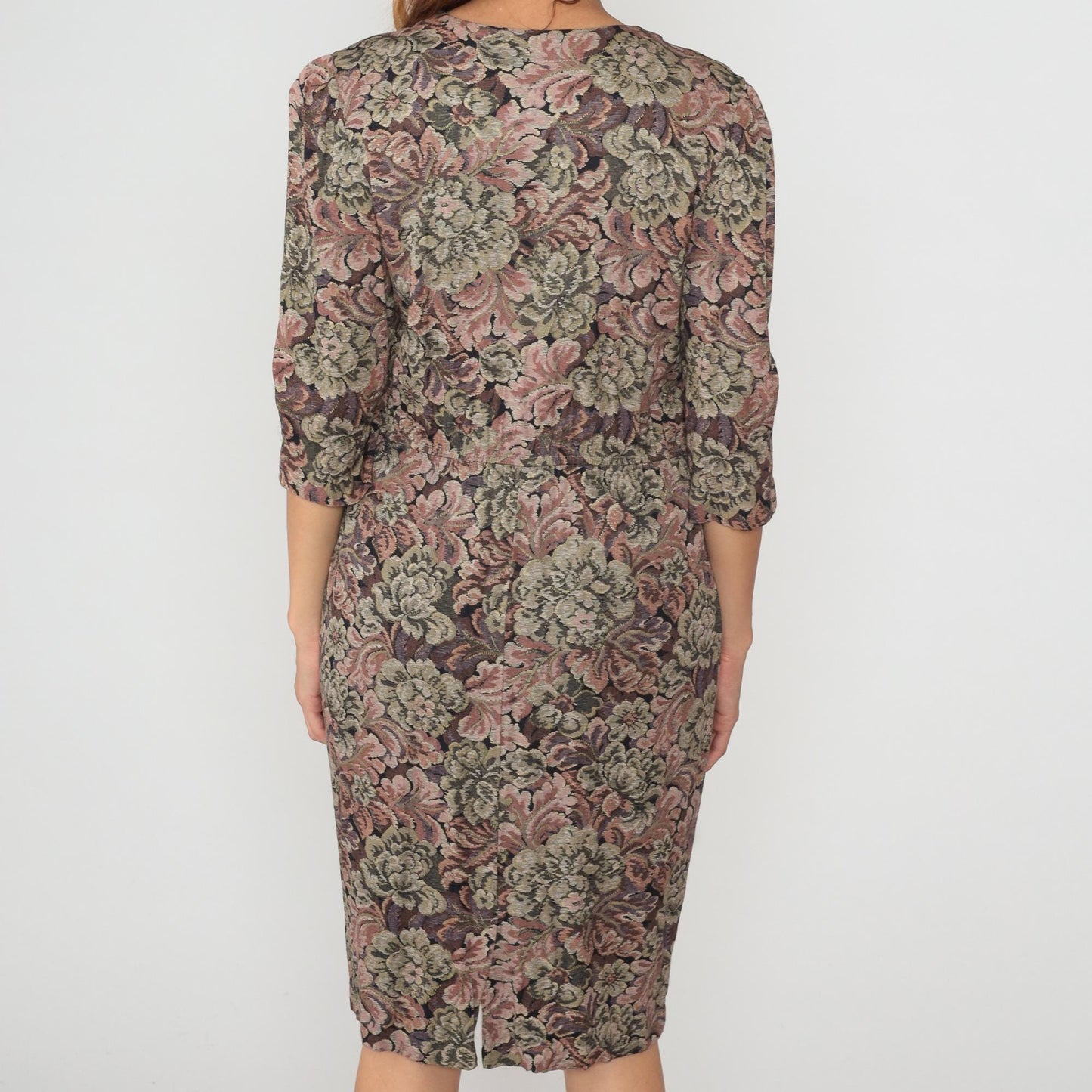 90s Peri Petites Floral Dress White Bib Front Button Gathered Waist Large