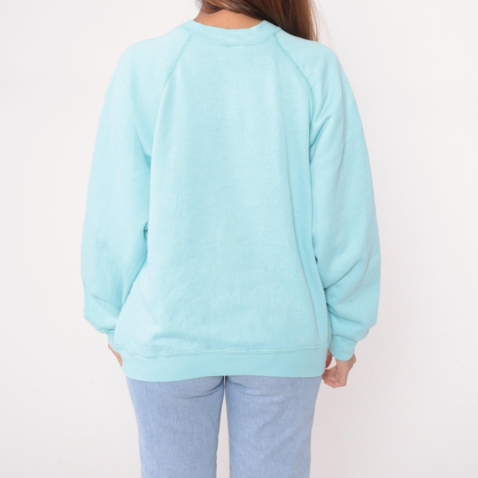 80s Tultex Bailey Island Maine Seashell Raglan Sweatshirt Light Blue Large