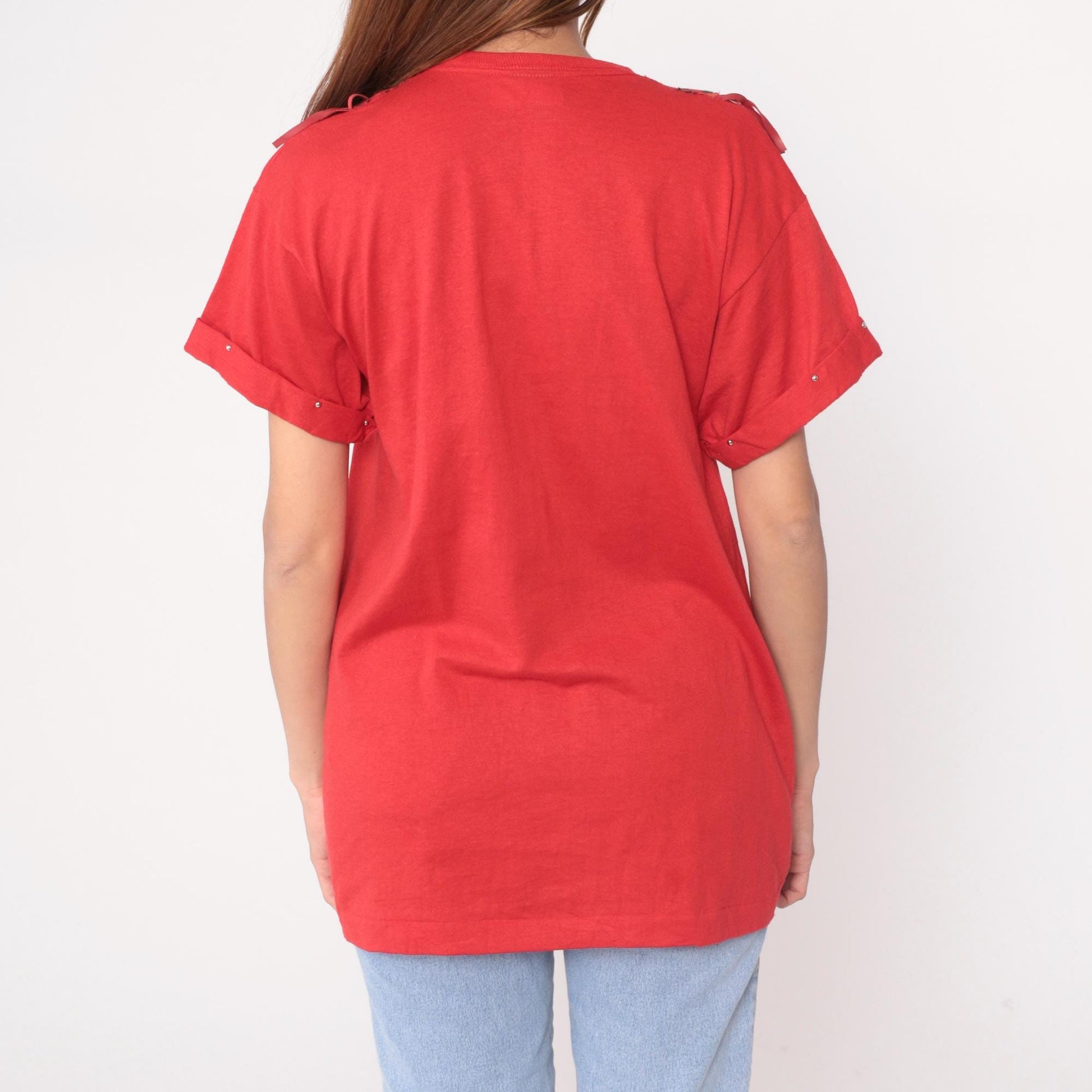 90s Joanie W. Southwestern Fringe Tunic Red Concho Embroidered V-Neck Medium