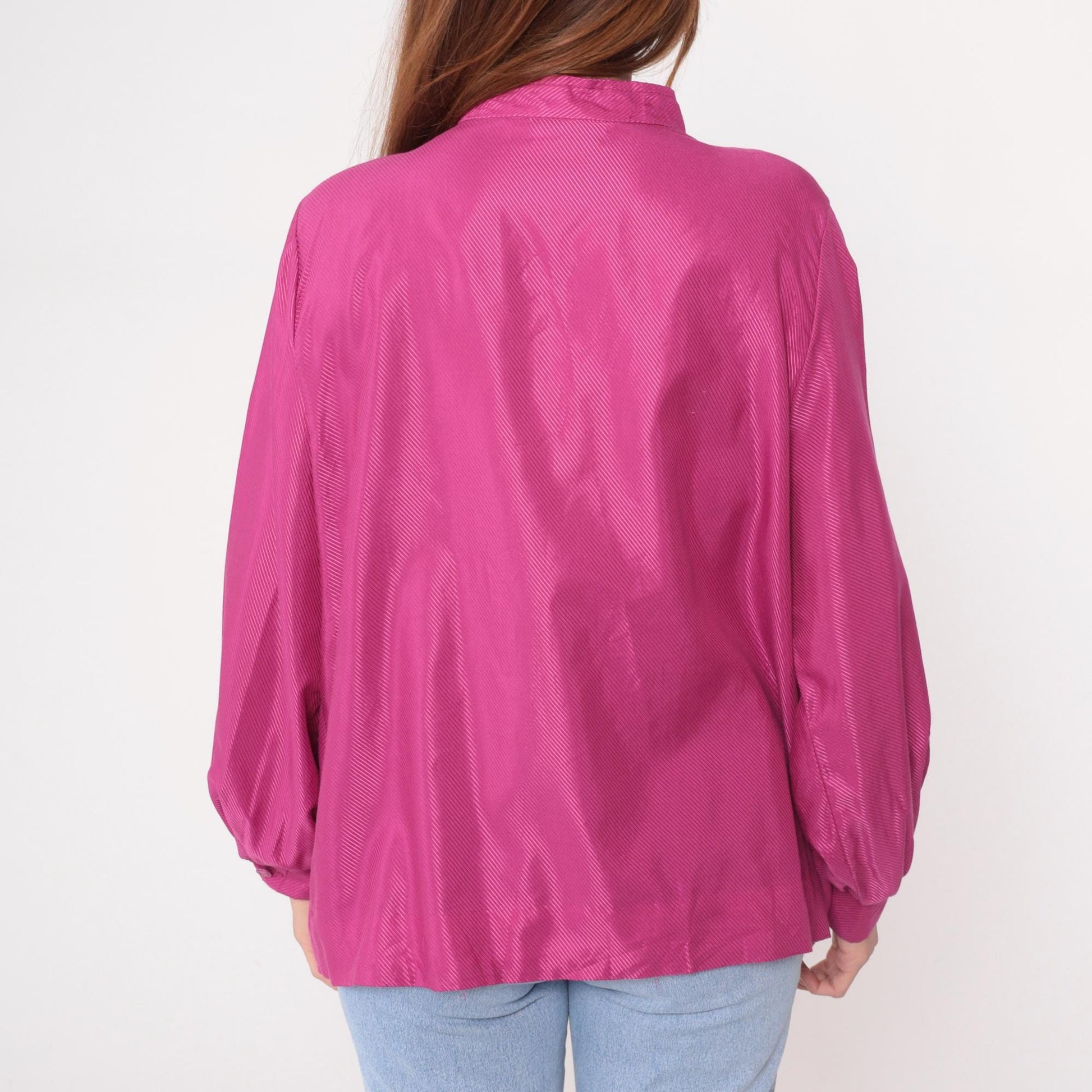 80s Pierre Cardin Magenta Button Blouse Diagonal Stripe Long Sleeve Extra Large