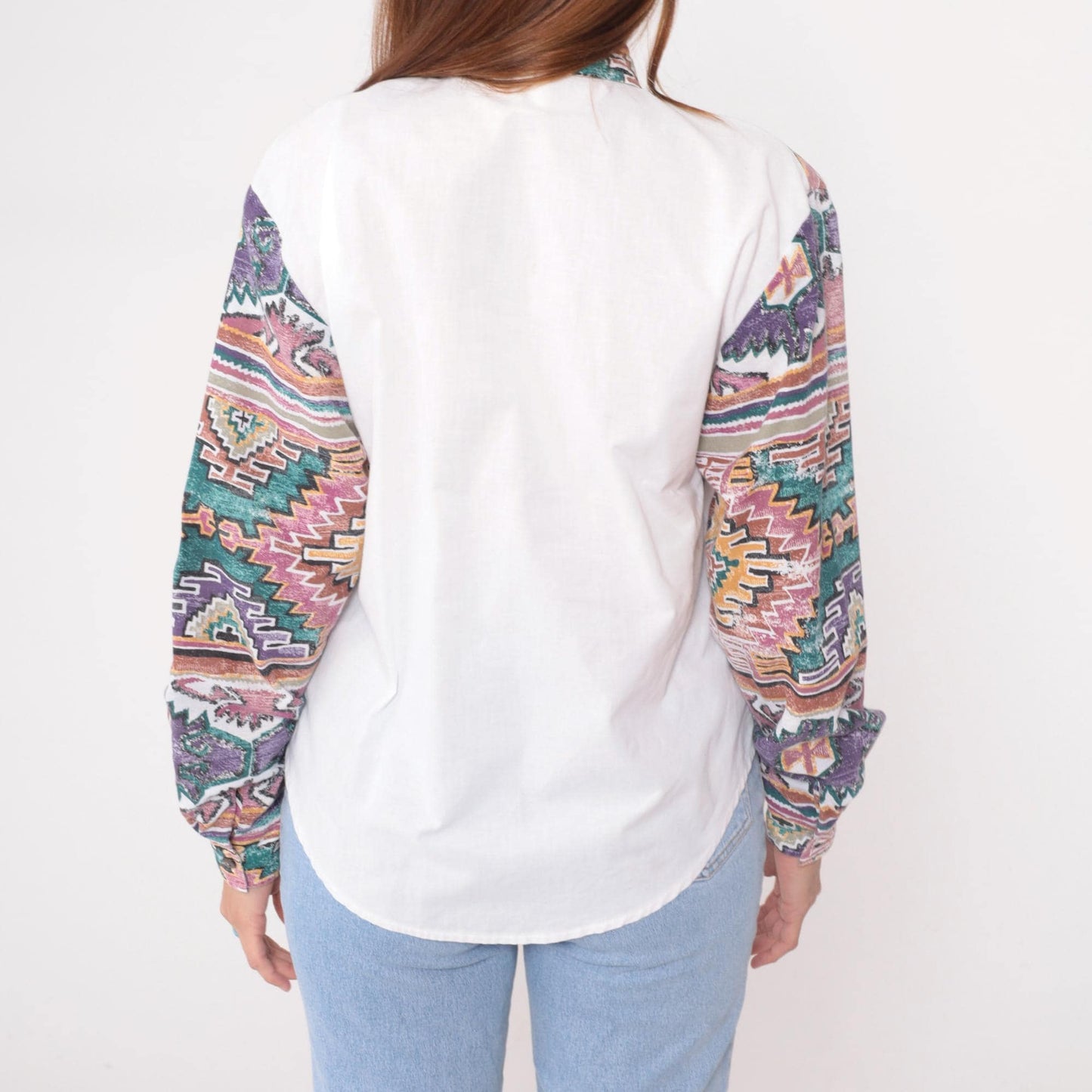 90s Rough Rider Western Shirt Southwestern Geometric Print Cotton Medium