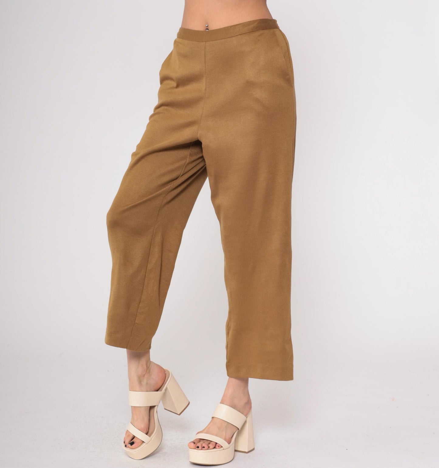 90s Alfred Dunner Tan Knit Pants Elastic Waist Cropped Ankle Large