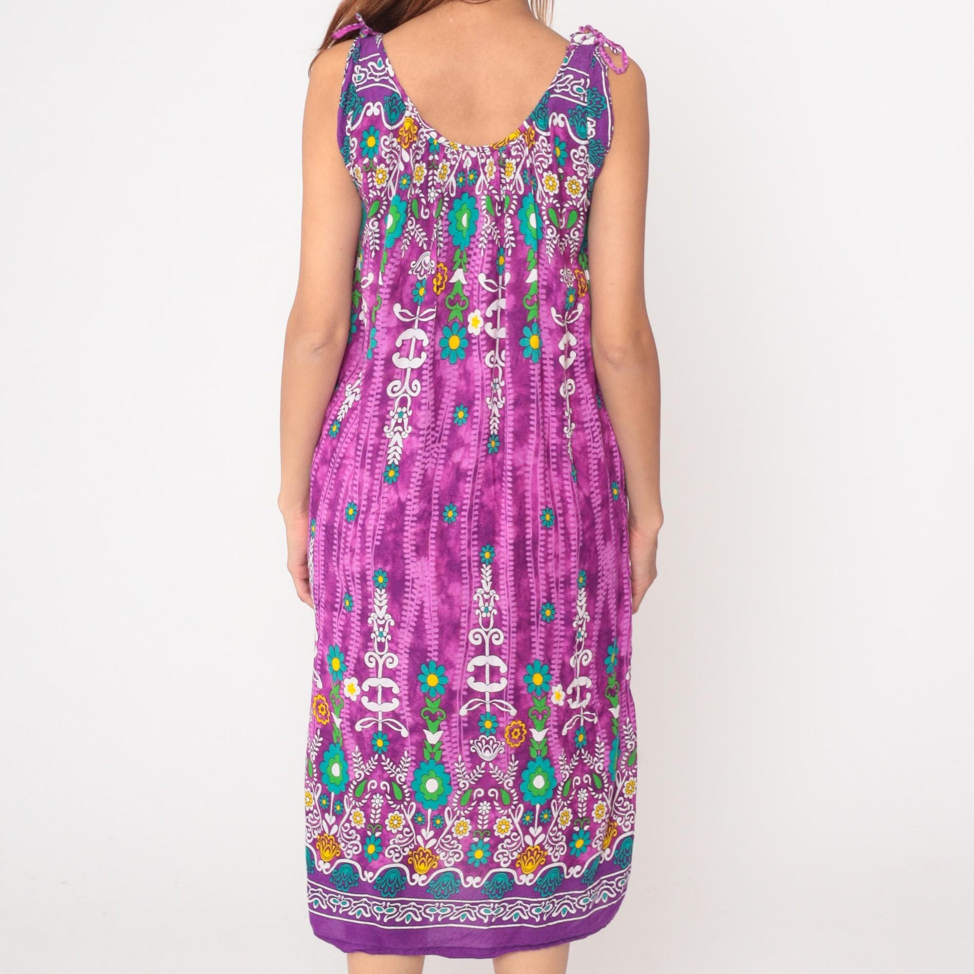 Y2K Vanee Purple Floral Maxi Dress Multicolor Geometric Print Sleeveless Medium M
