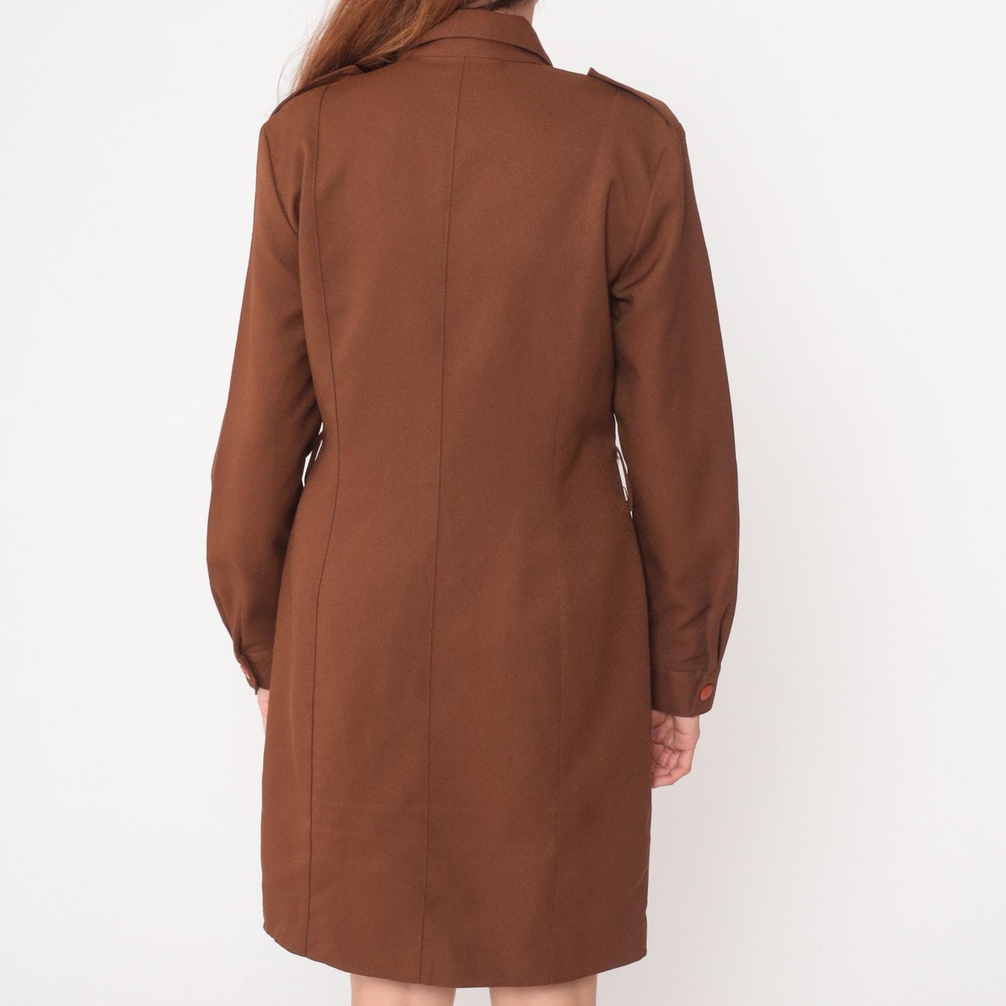 80s JRT Brown Shirt Dress Knee Length Collar Pockets Medium