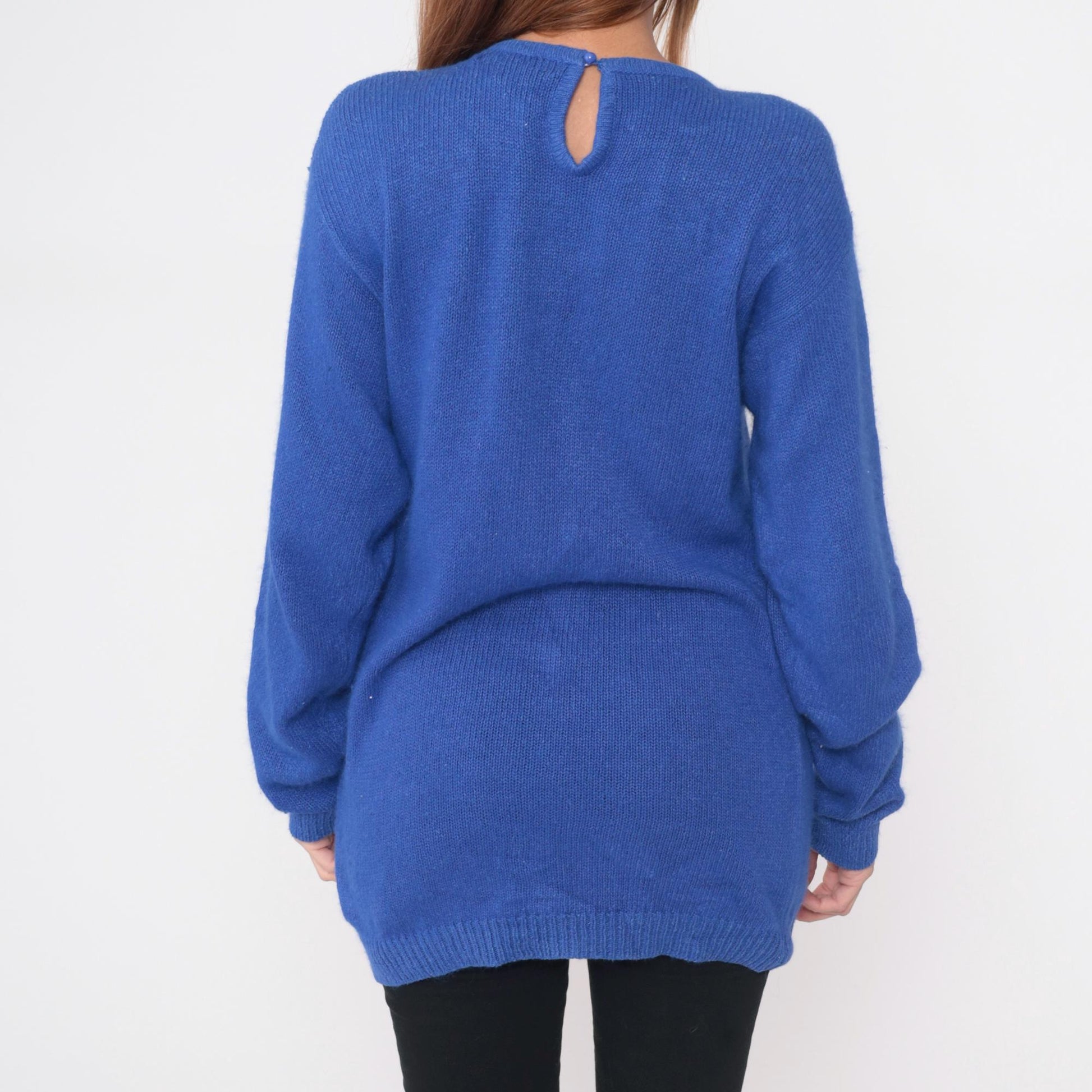 80s Ib Diffusion Periwinkle Blue Sweater Beaded Bow Knit Small
