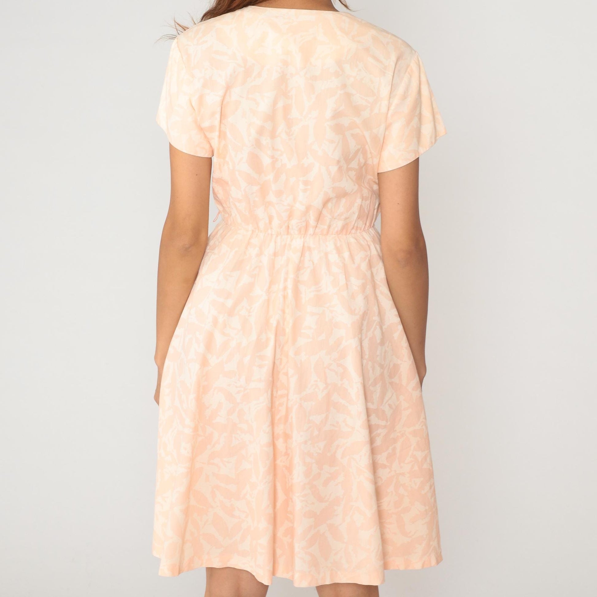 80s Marti Petite Peach Keyhole Dress Cotton Knee-Length Medium M