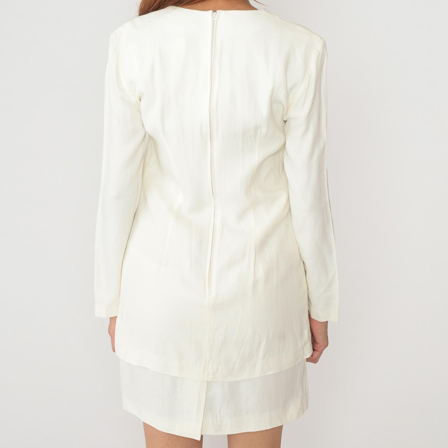 90s Dani Max Embroidered White Tunic Dress V-Neck Button Front Medium