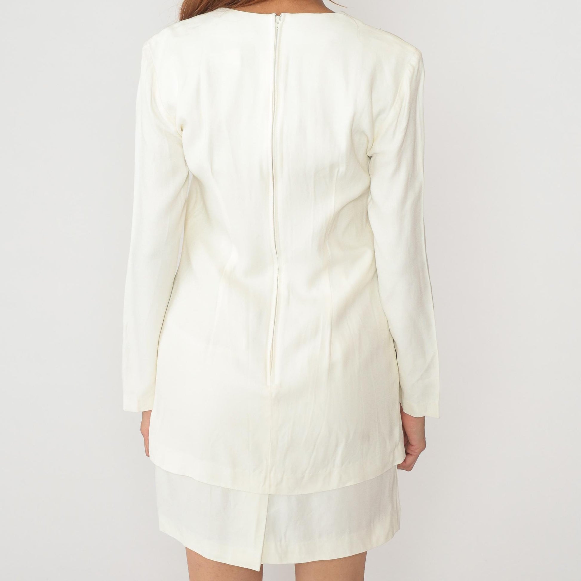 90s Dani Max Embroidered White Tunic Dress V-Neck Button Front Medium
