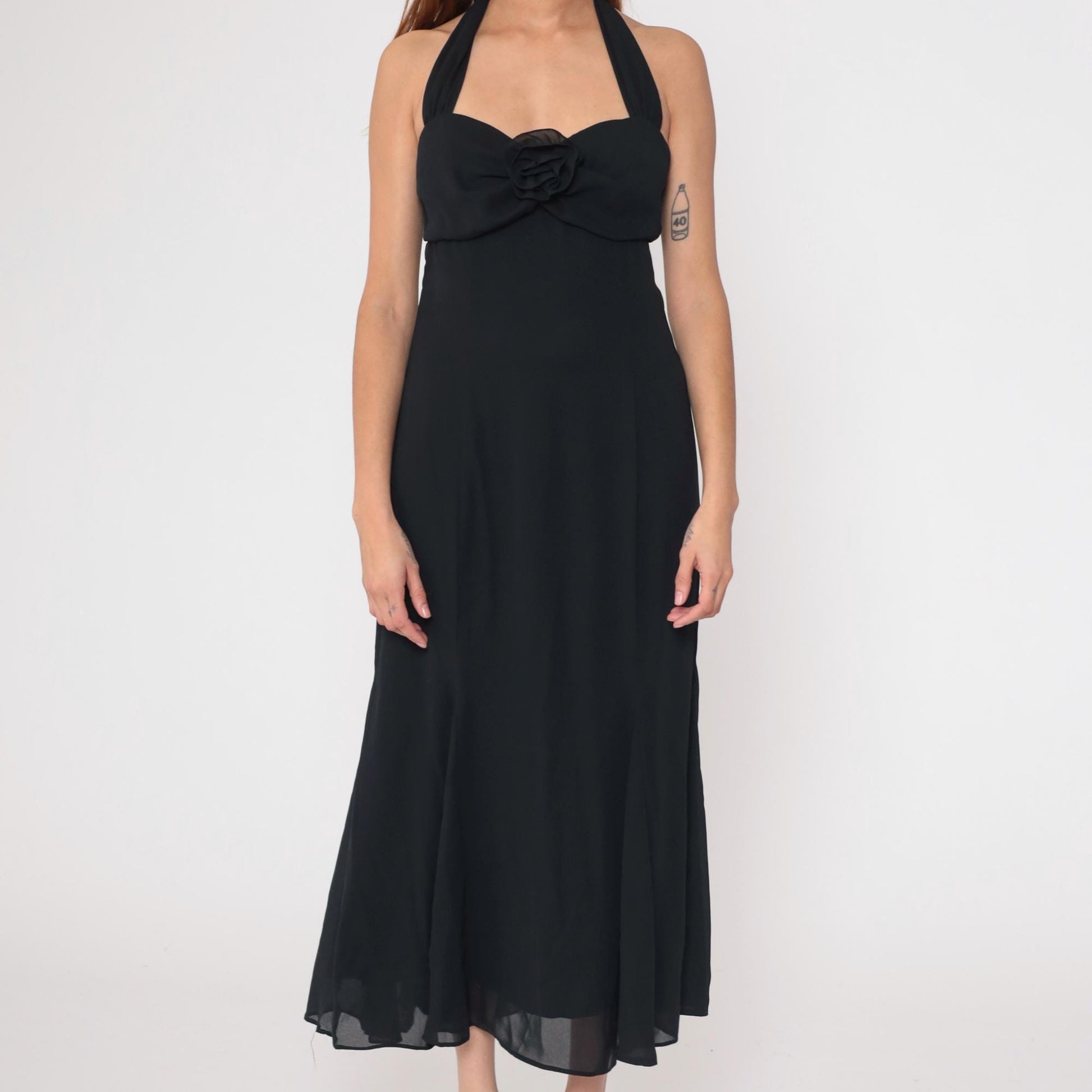 Gunne Sax Jessica McClintock 90s Black Halter Maxi Dress Medium M