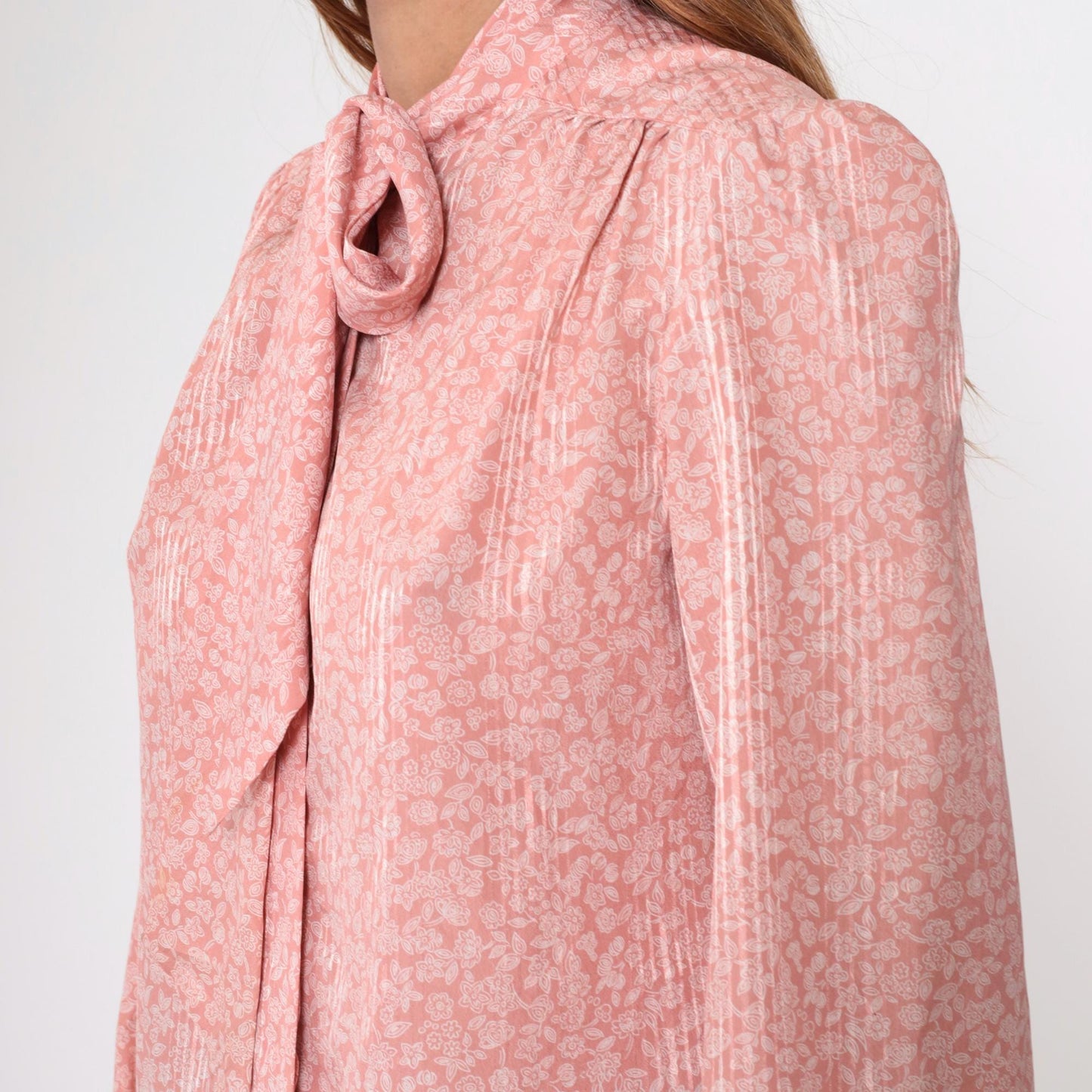 80s Evan Picone Pink Floral Bow Blouse Long Sleeve Medium M