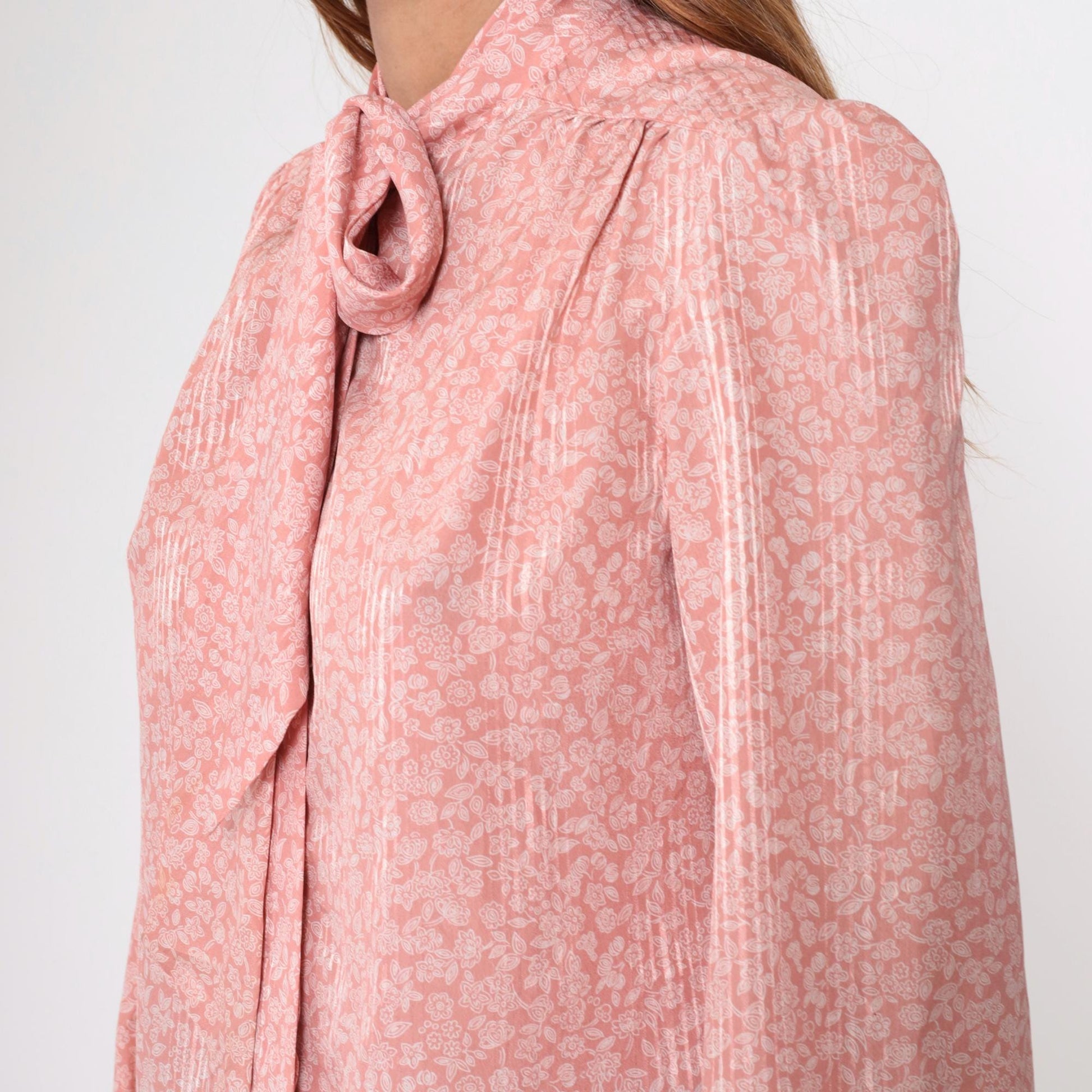 80s Evan Picone Pink Floral Bow Blouse Long Sleeve Medium M