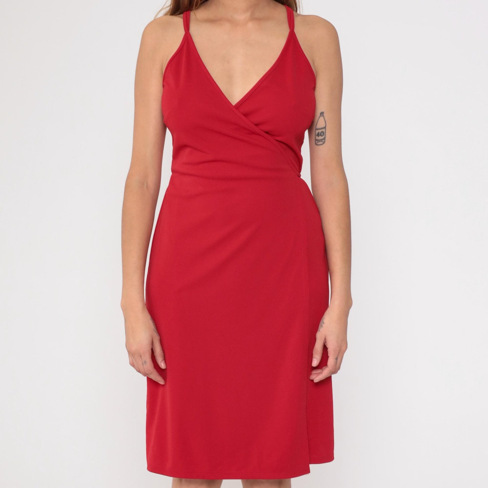 Y2K Express Red Halter Wrap Dress Knee Length Coquette Medium M