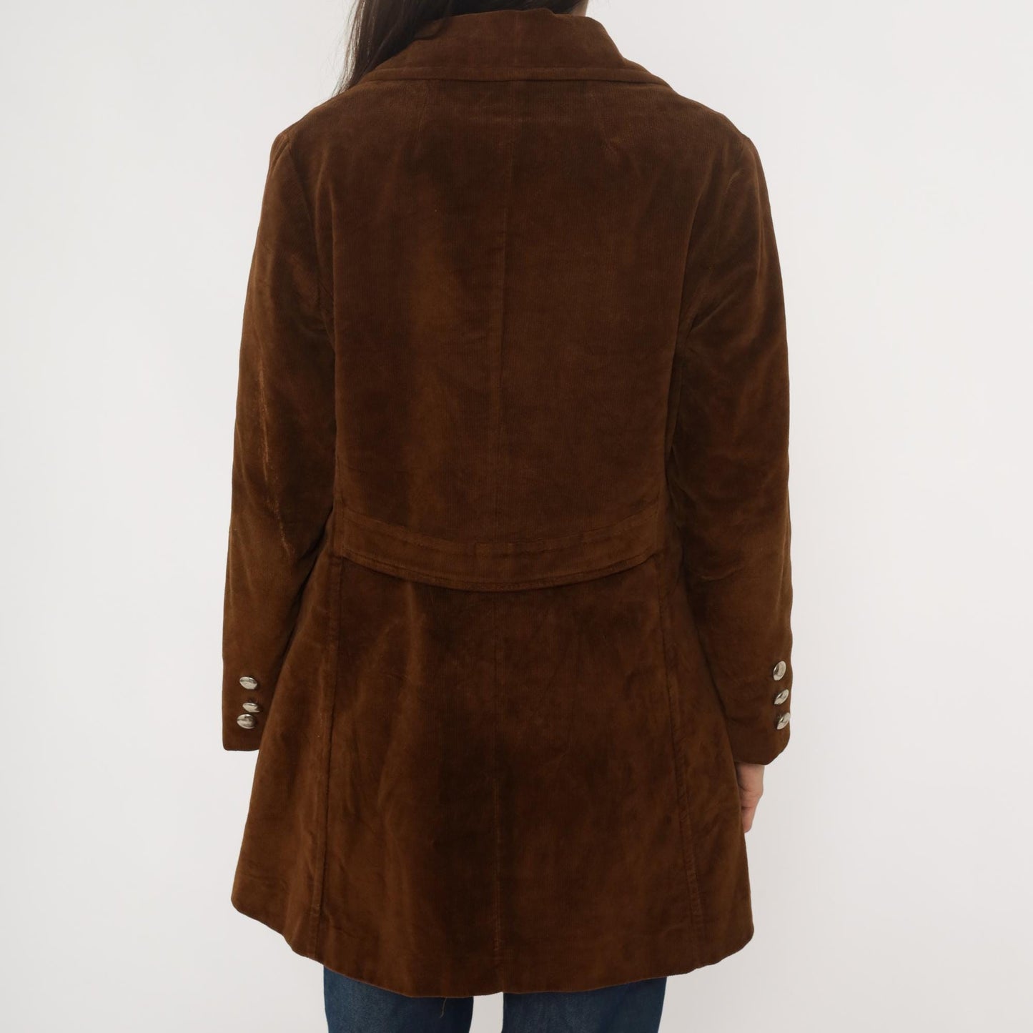 70s Chocolate Brown Corduroy Coat Double Breasted Knee Length Fleece Lined Medium