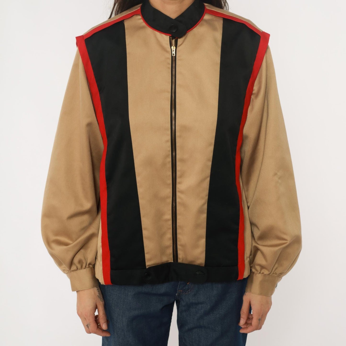 80s Sissies Windbreaker Jacket Tan Black Red Colorblock Medium