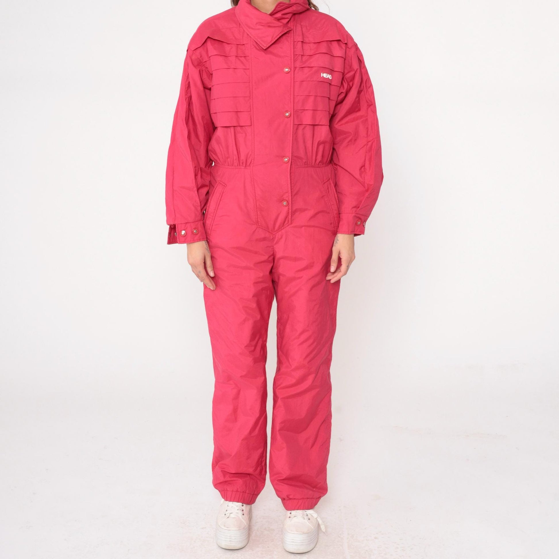 80s HEAD Coral Pink One-Piece Ski Suit Snowsuit Jumpsuit Large L