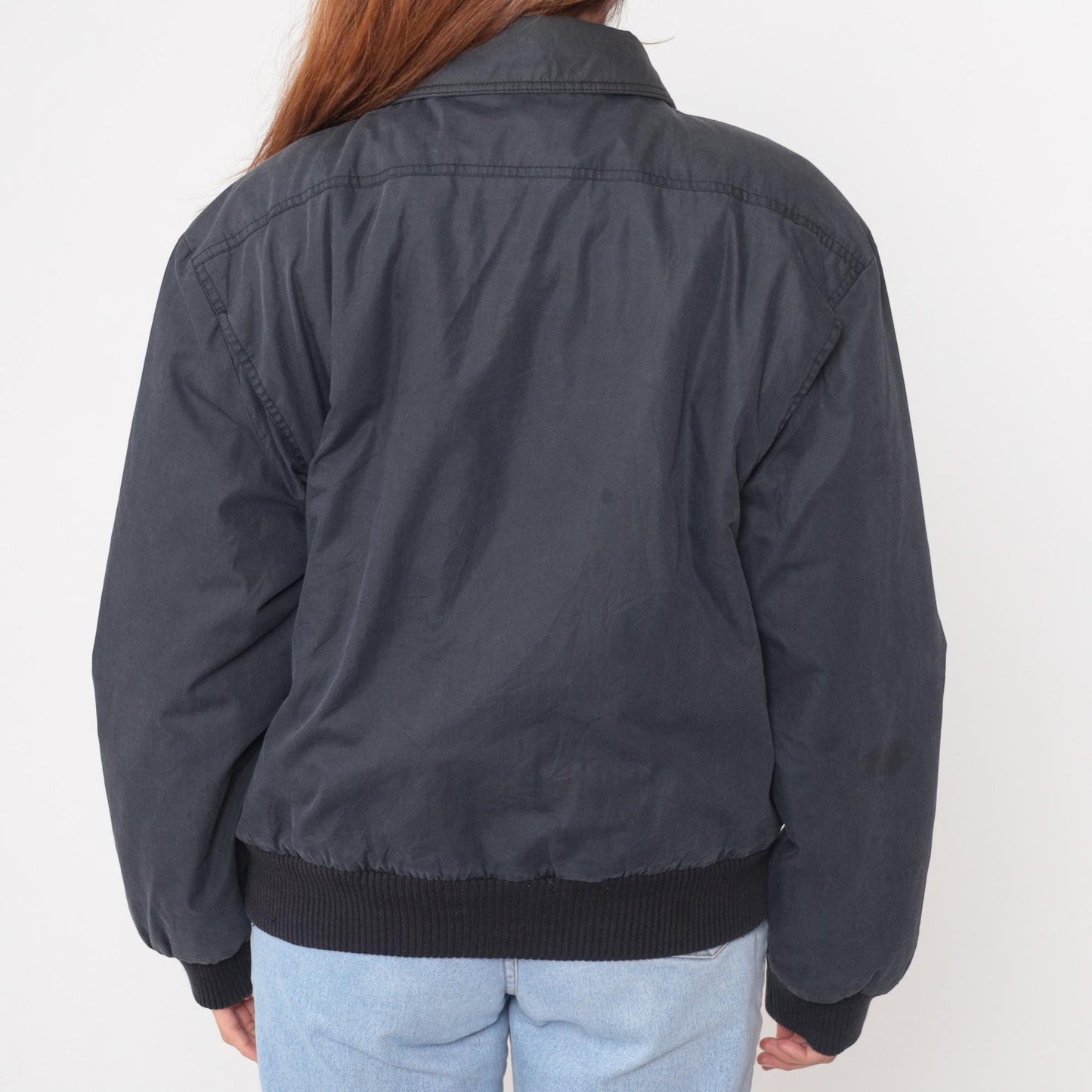 80s Members Only Bomber Jacket Black Raglan Snap Front Large