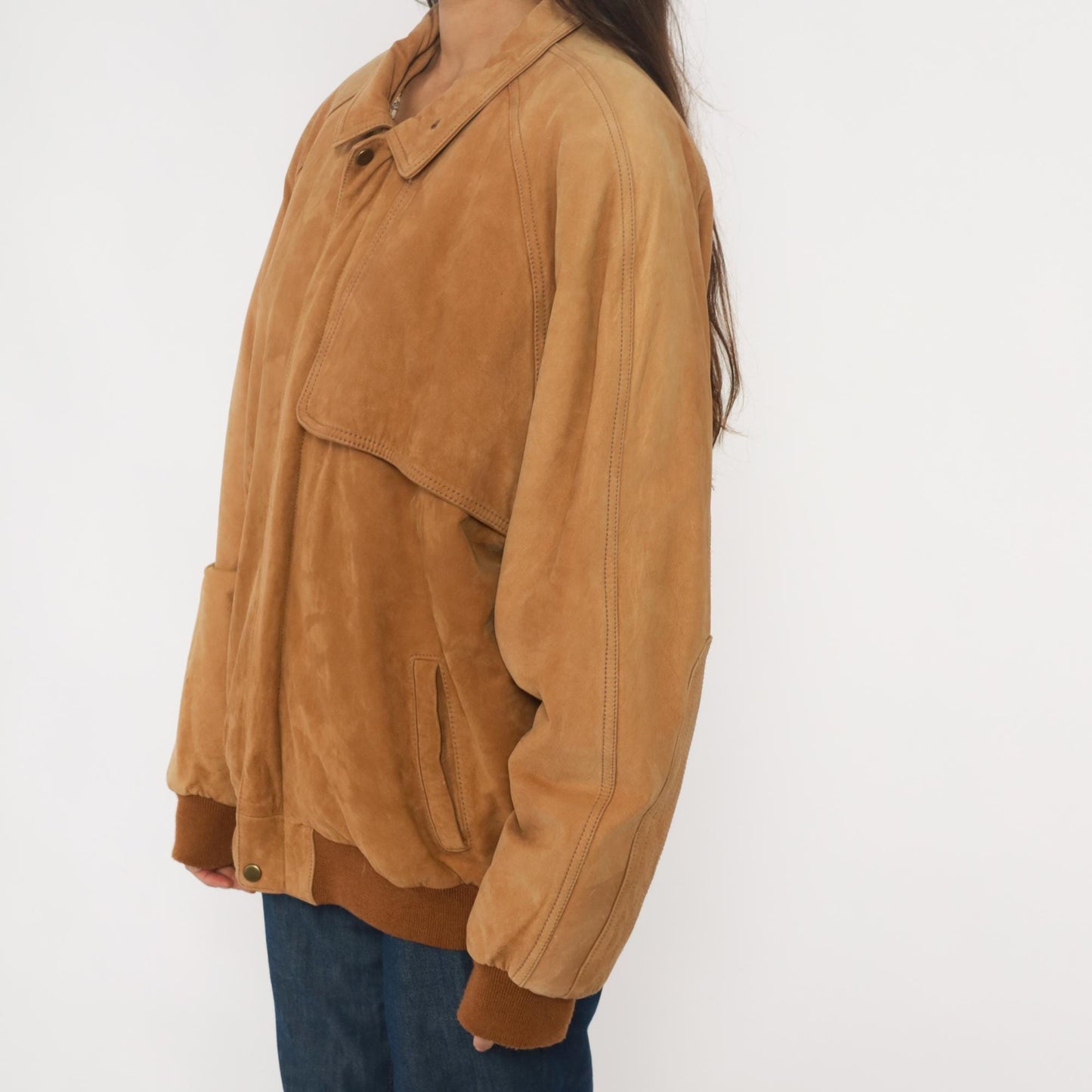 90s Marlboro Leather Bomber Jacket Tan Raglan Zip Front Map Lining Extra Large
