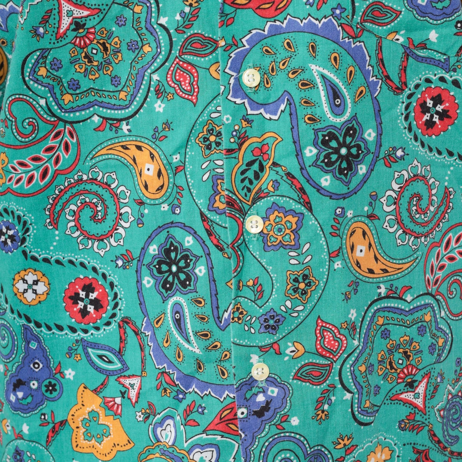 90s Hub Frankel Turquoise Paisley Button-Up Shirt Short Sleeve Large L