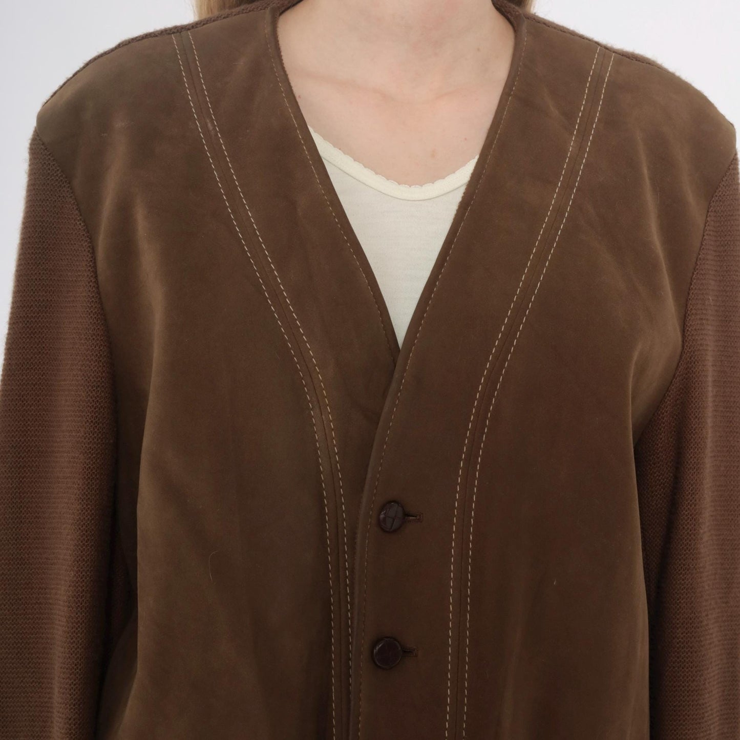 70s Brad Whitney Brown Wool Cardigan V-Neck Button Front Large L