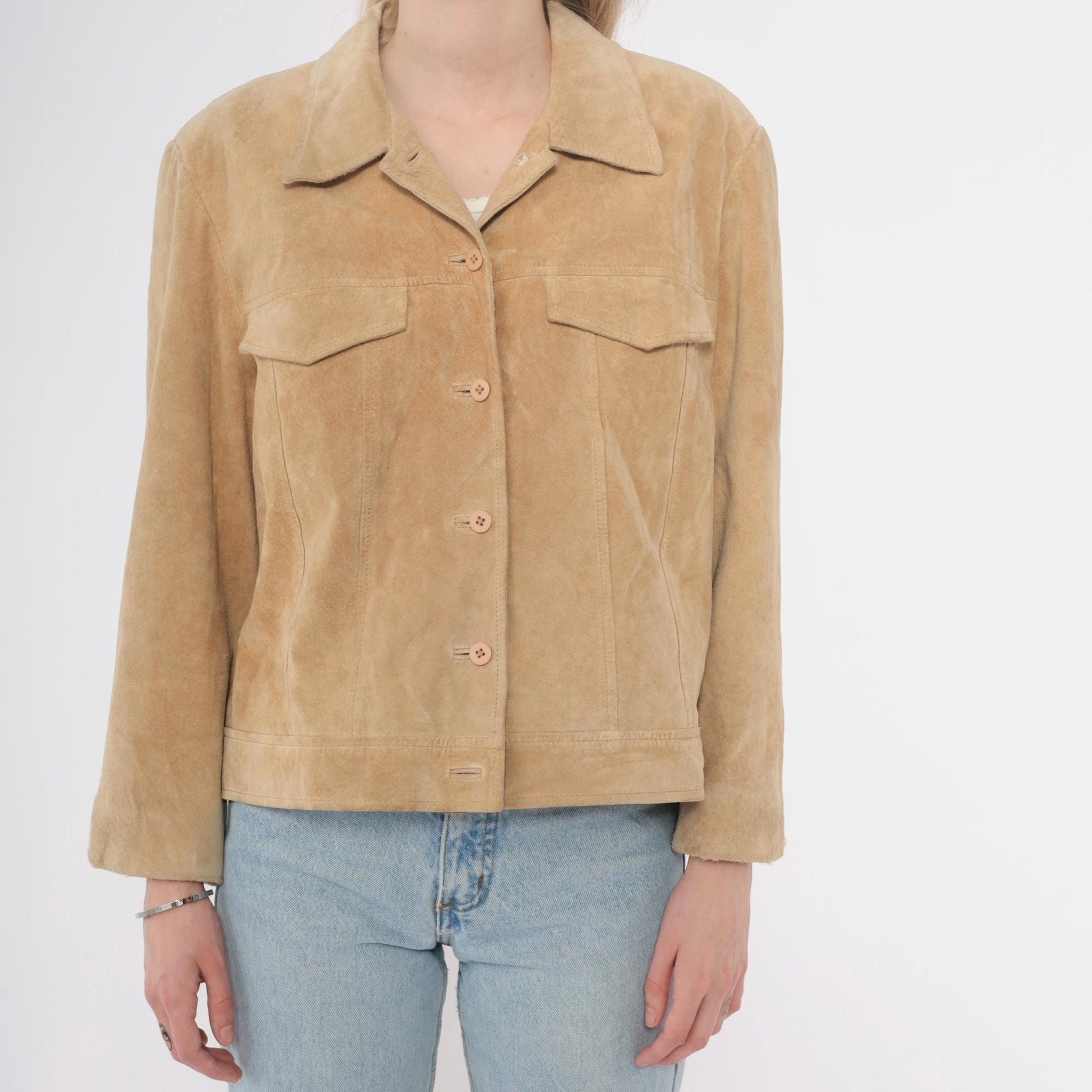 Y2K Willi Smith Tan Suede Jacket Cropped Button Front Medium M