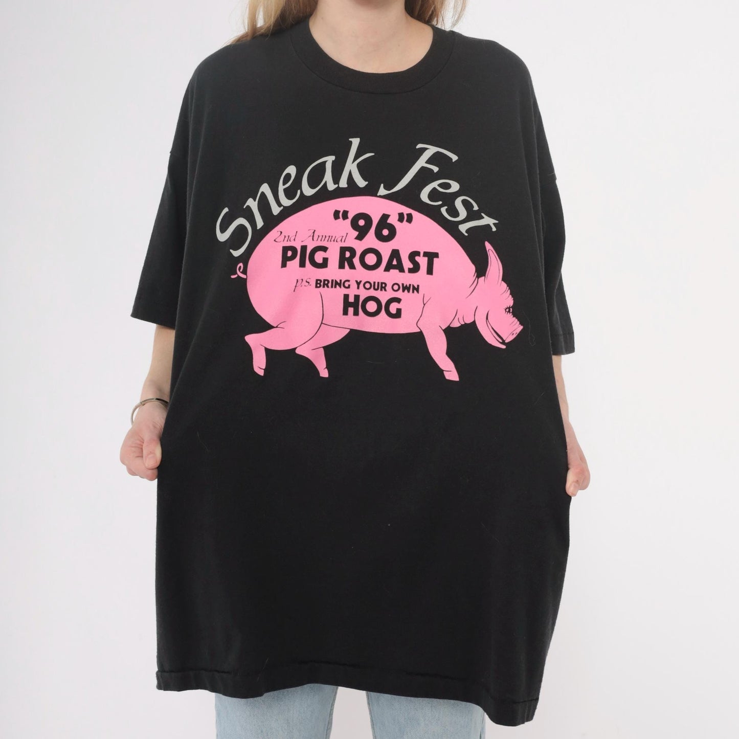 90s Sneak Fest Pig Roast Graphic T-Shirt Black Cotton Extra Extra Large XXL