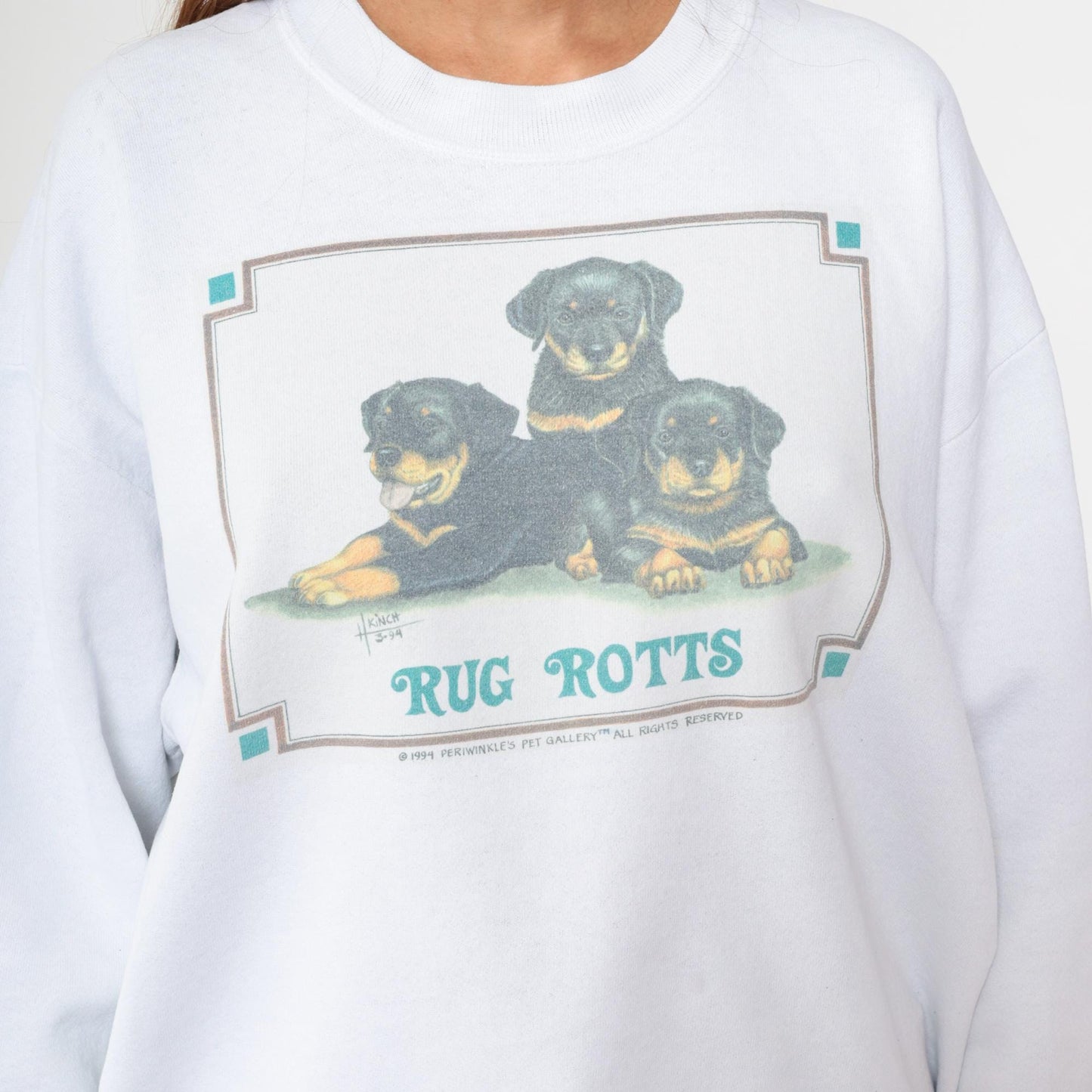 90s Rottweiler Puppies Graphic Sweatshirt White Jerzees Crewneck Extra Large XL