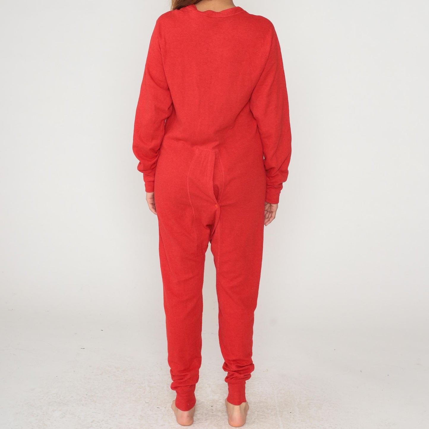 L.L. Bean 80s Red Thermal Union Suit Cotton Wool Ribbed Crew Neck Medium