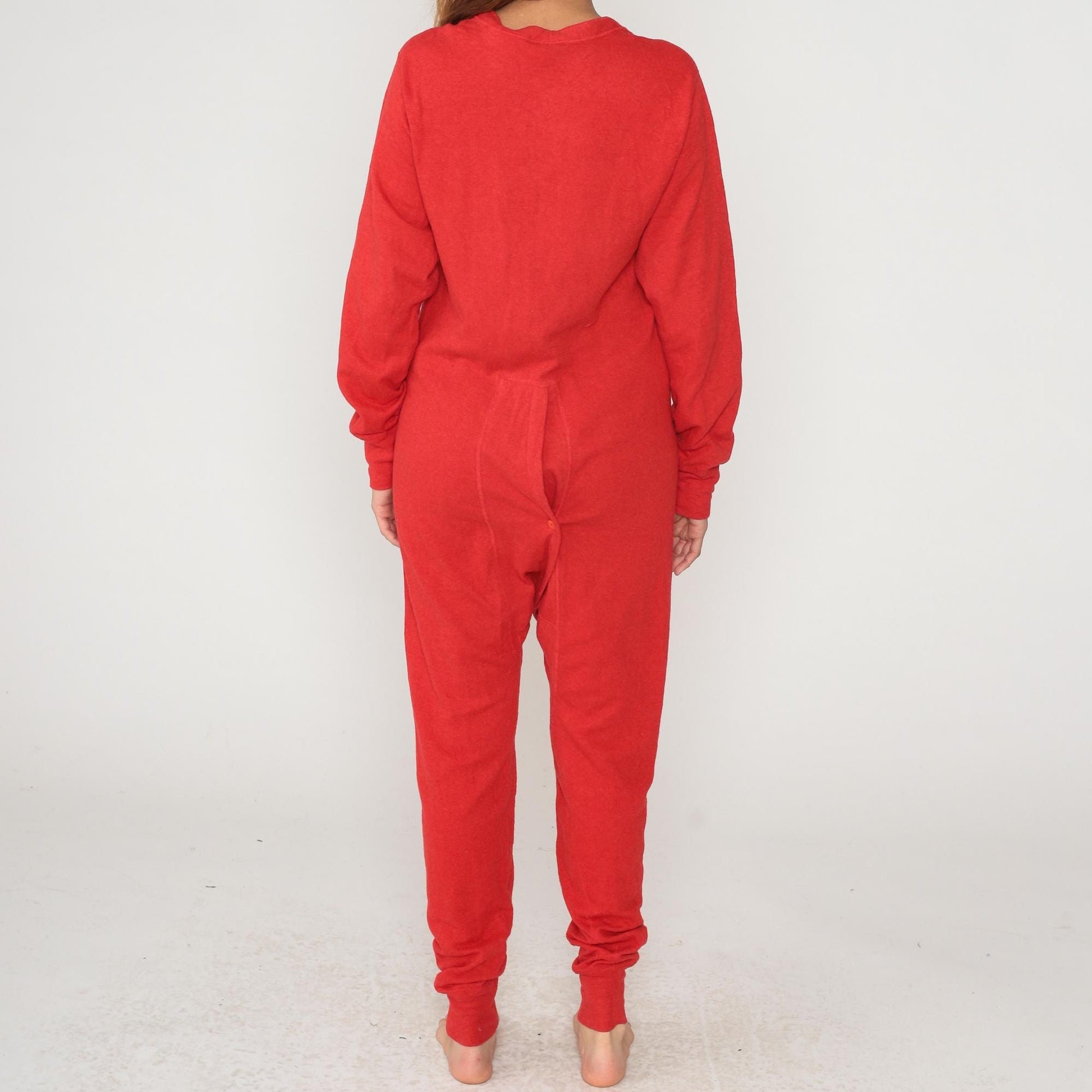 L.L. Bean 80s Red Thermal Union Suit Cotton Wool Ribbed Crew Neck Medium