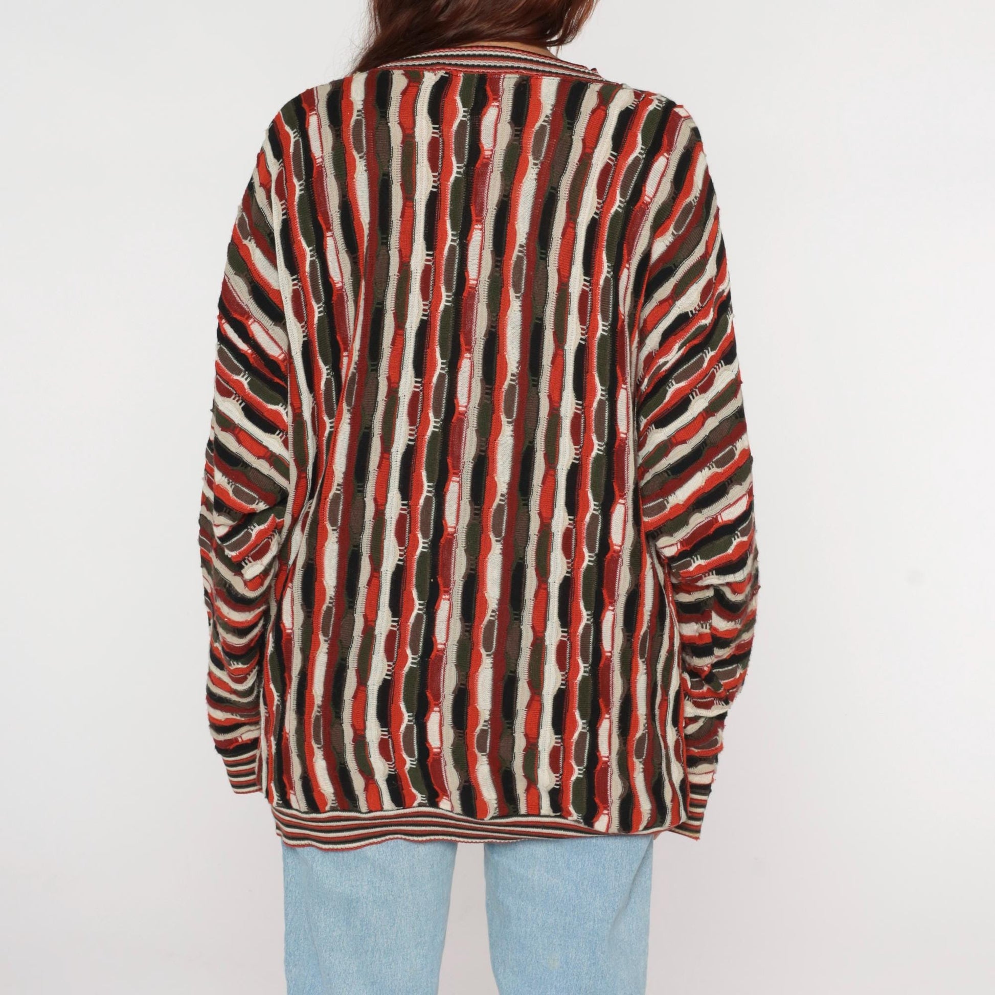 90s Protege Vertical Stripe Crewneck Sweater Rust Orange Black Cream Extra Large