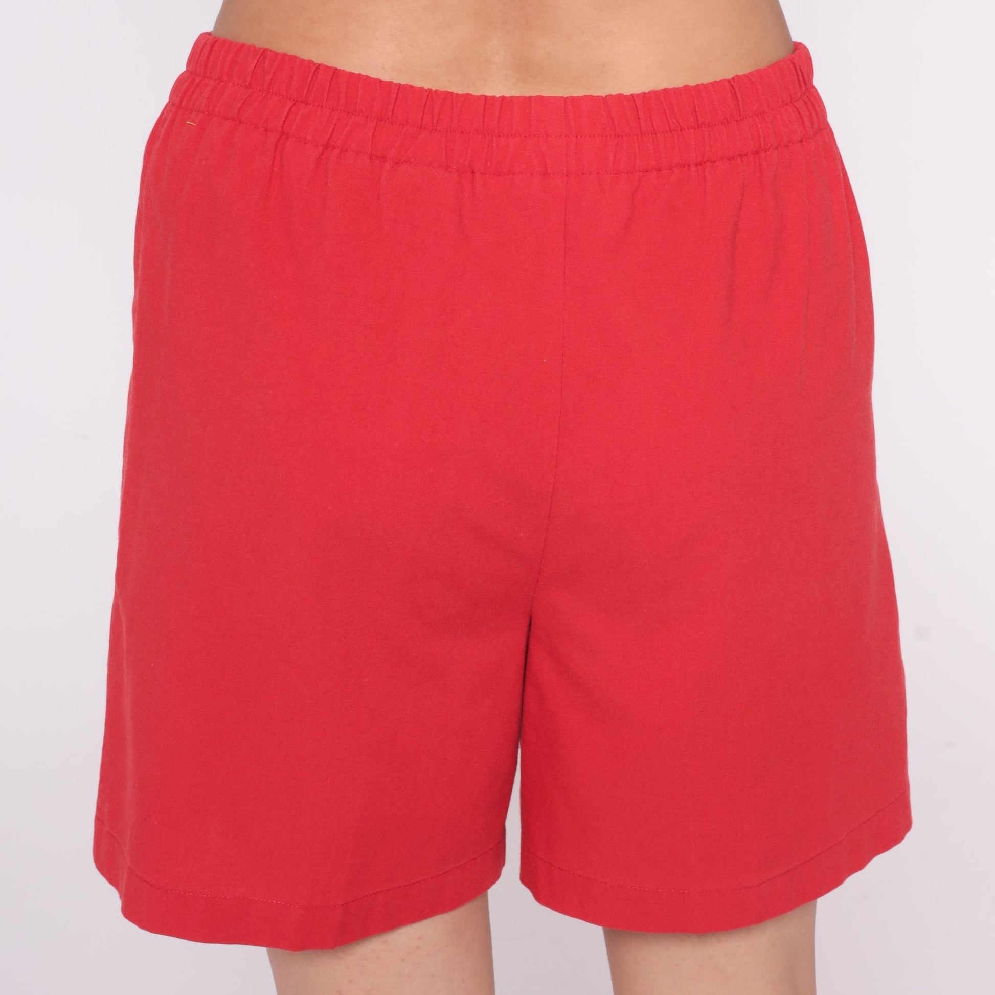 90s Karen Scott Red Cotton Shorts High Waisted Elastic Waist Small