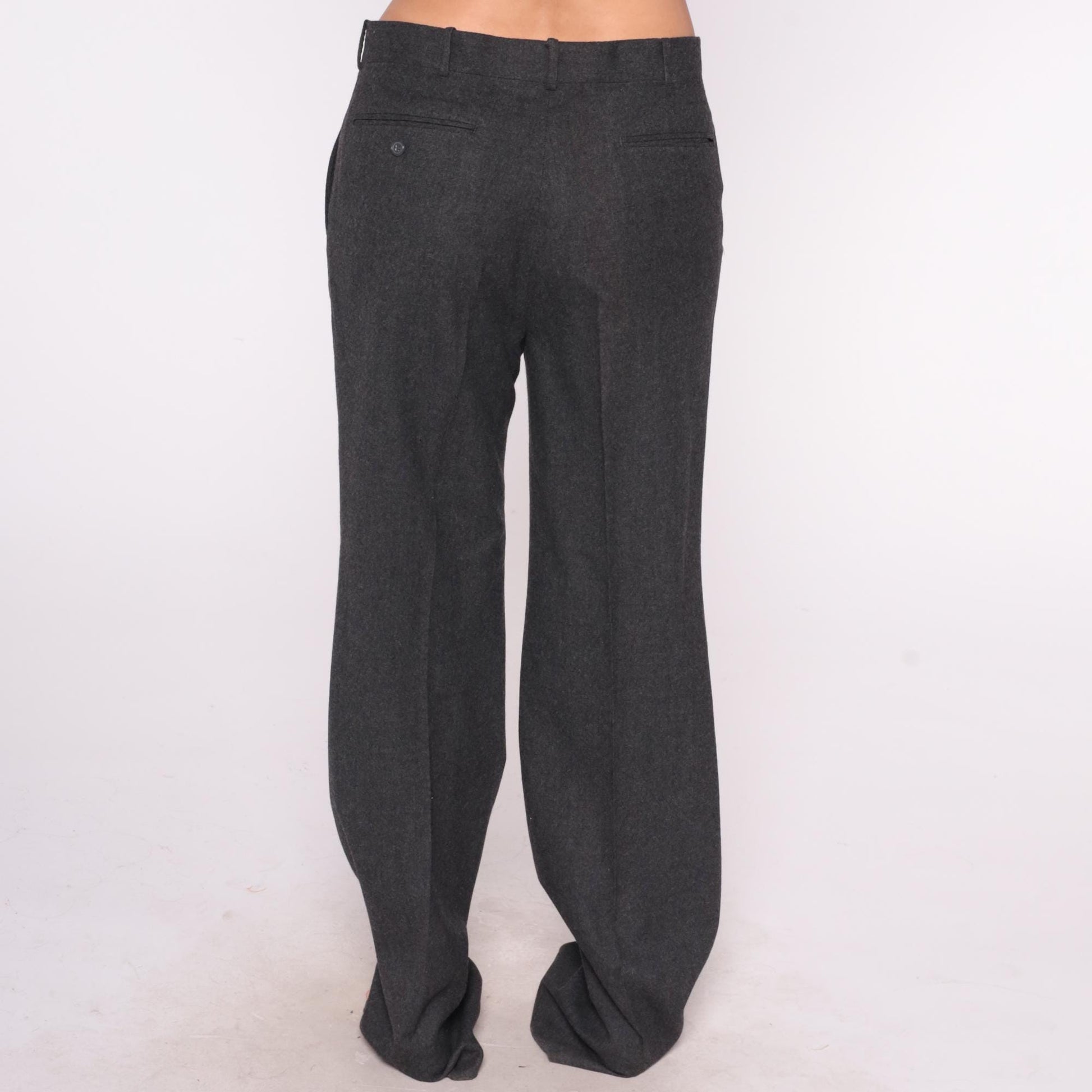 80s Presswick & Moore Wool Trousers Charcoal Straight Leg High Waisted Large