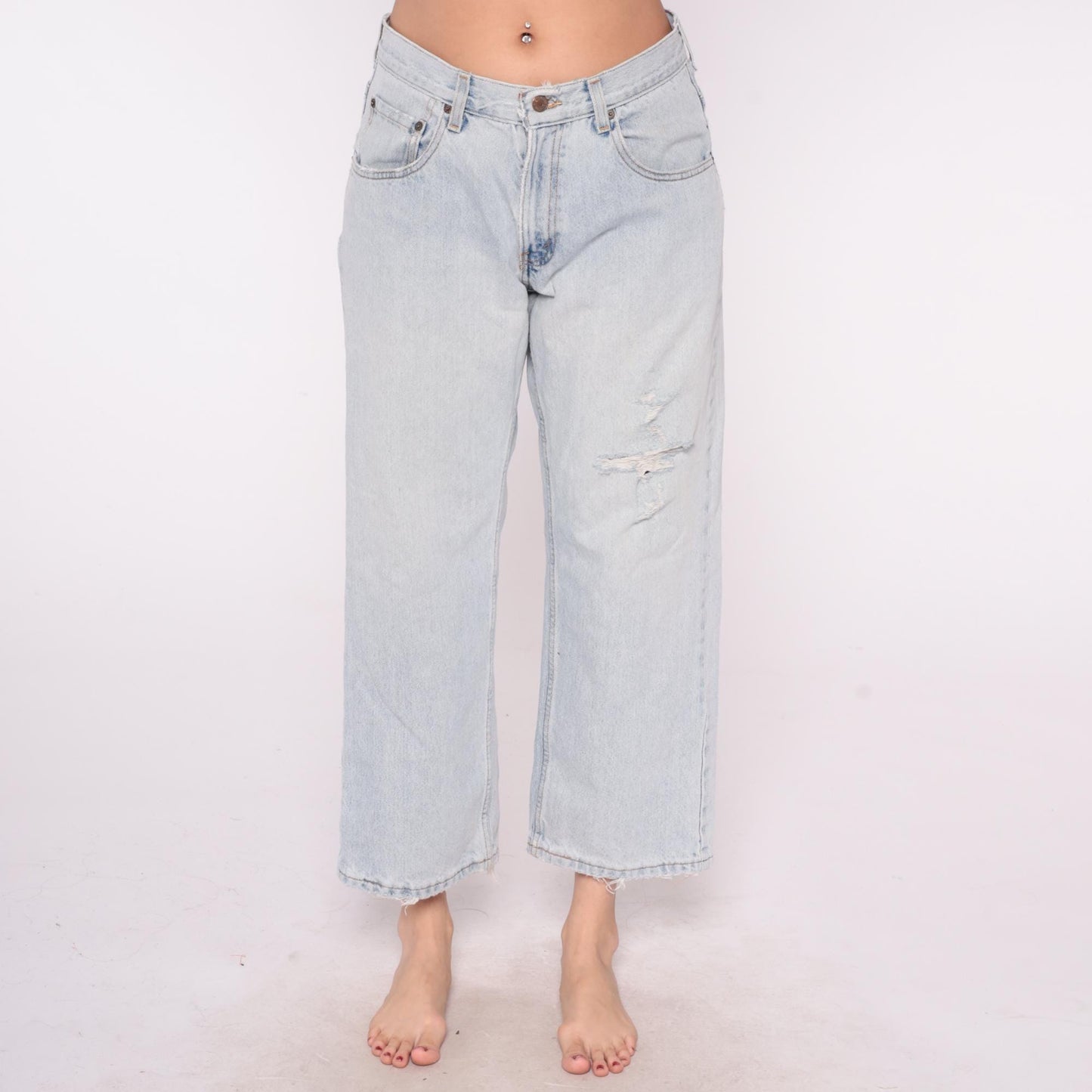 Levi's Y2K Light Wash Wide Leg Jeans Distressed Denim Low Rise Large L