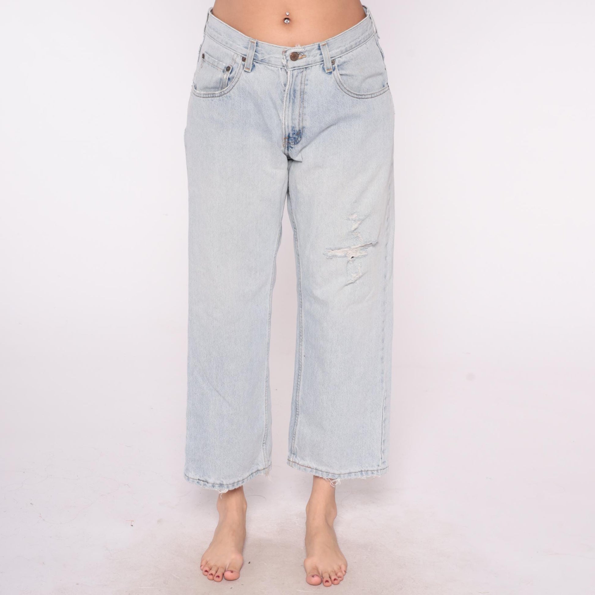 Levi's Y2K Light Wash Wide Leg Jeans Distressed Denim Low Rise Large L