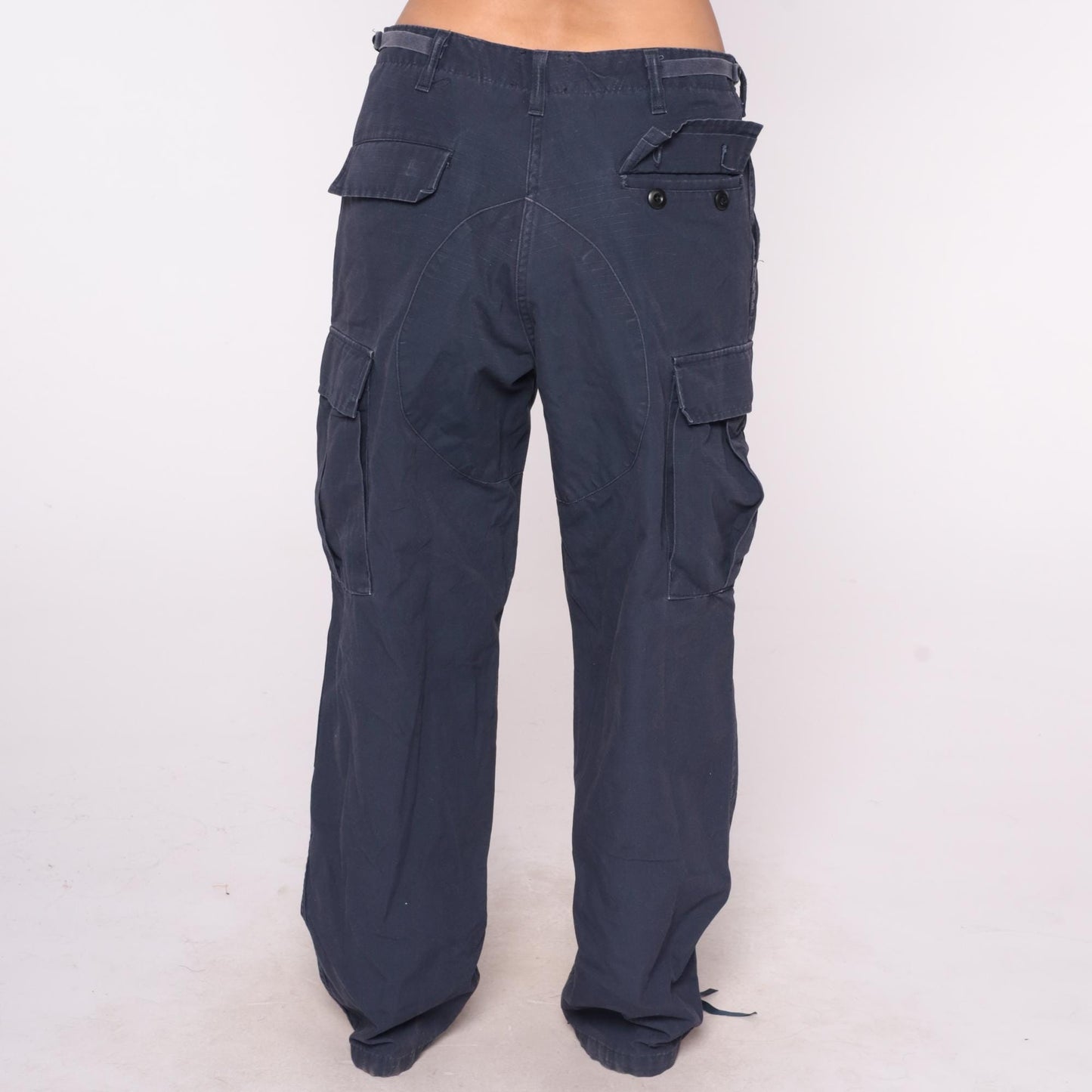 Y2K Navy Cargo Pants Straight Leg Drawstring Utility Pockets Medium
