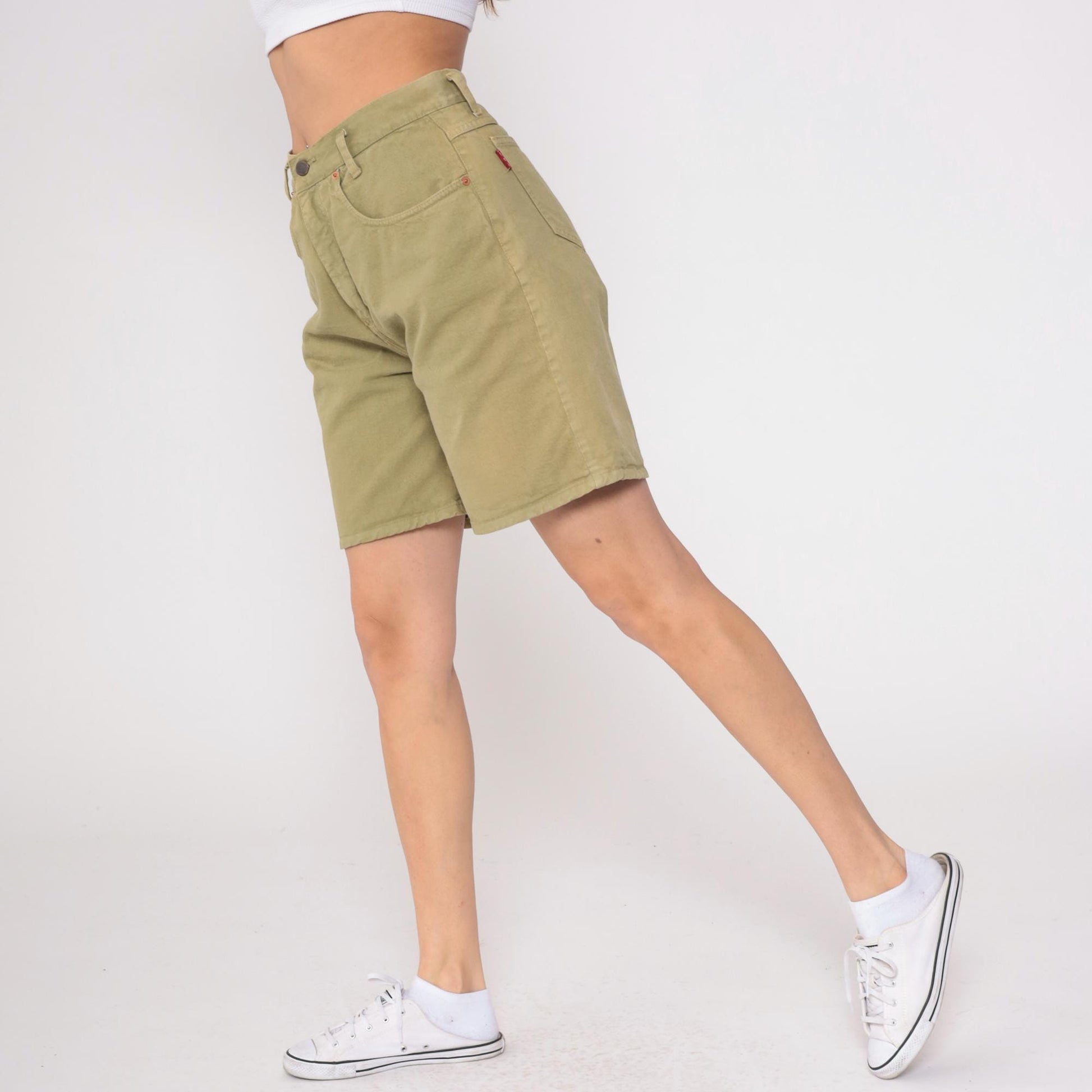 90s Lei Olive Green Cotton Shorts High Rise Five Pocket Medium M