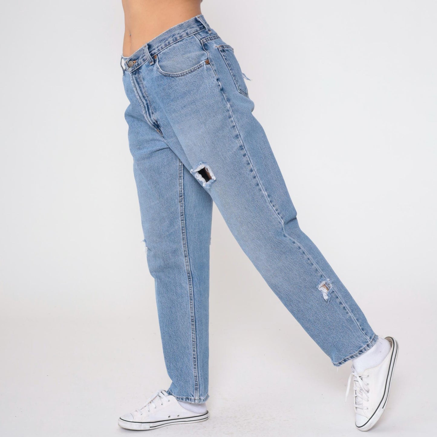 90s Old Navy Light Wash Distressed Jeans High Waist Straight Leg Medium