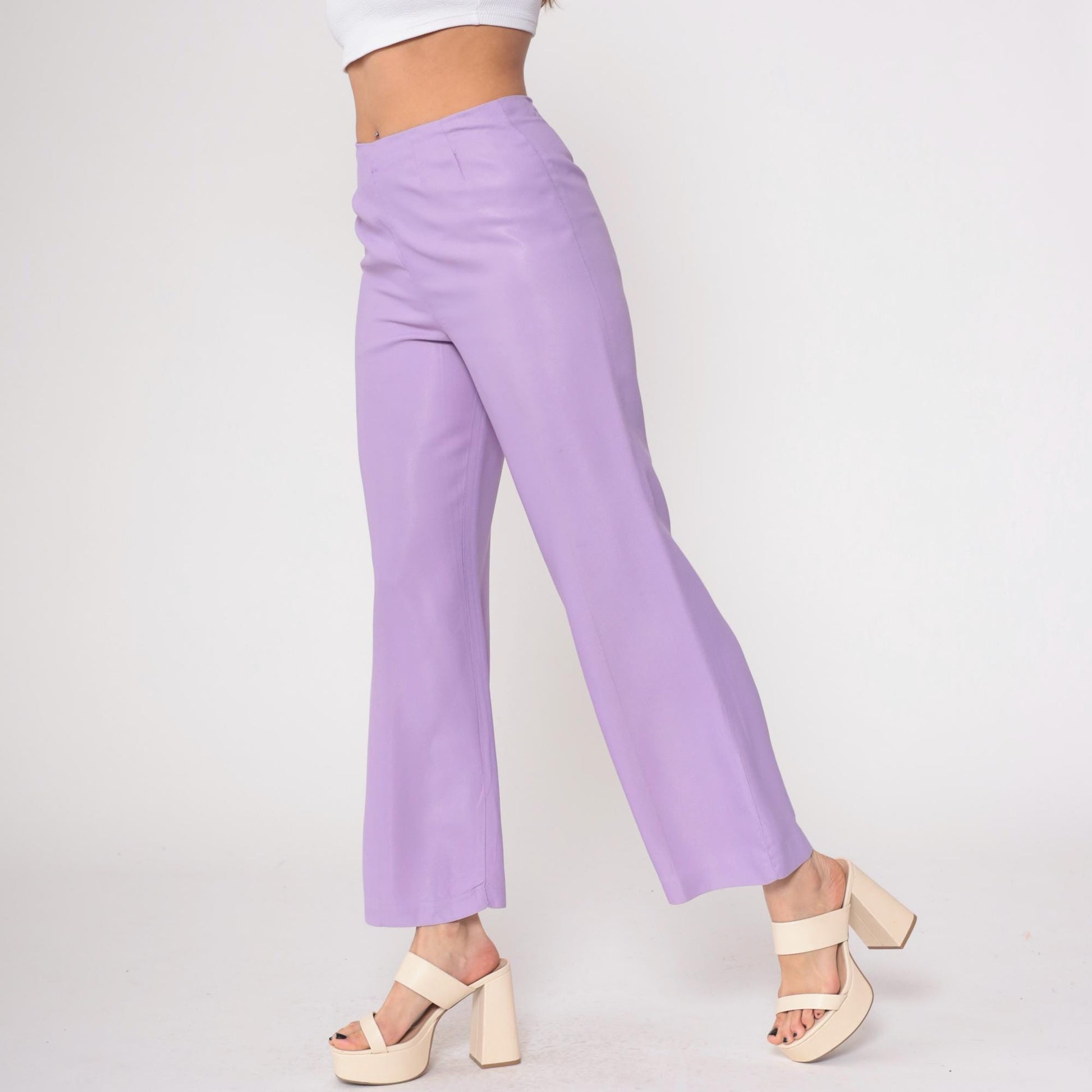 1970s Lavender High-Waisted Wide-Leg Flared Trousers Small