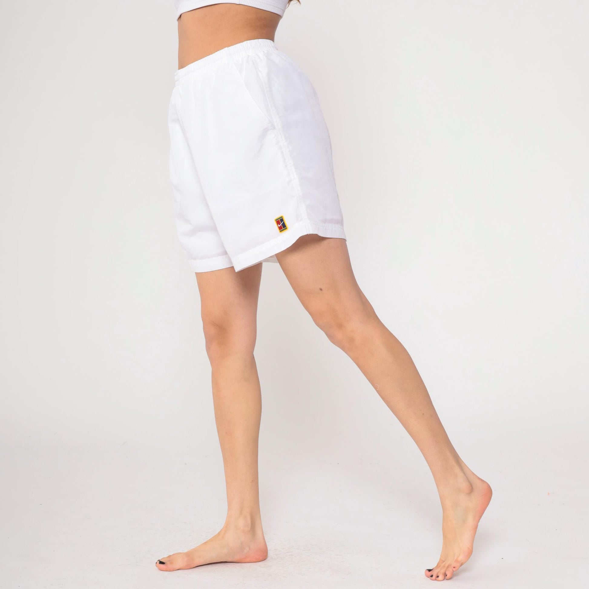 90s Nike White Athletic Shorts Elastic Waist Embroidered Logo Large L