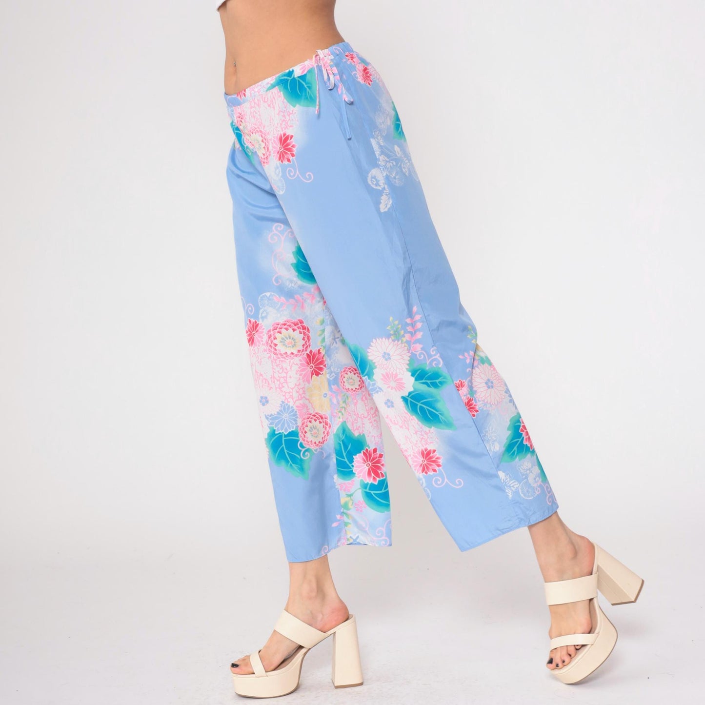 Y2K Natori Floral Pajama Pants Periwinkle Cropped Medium M