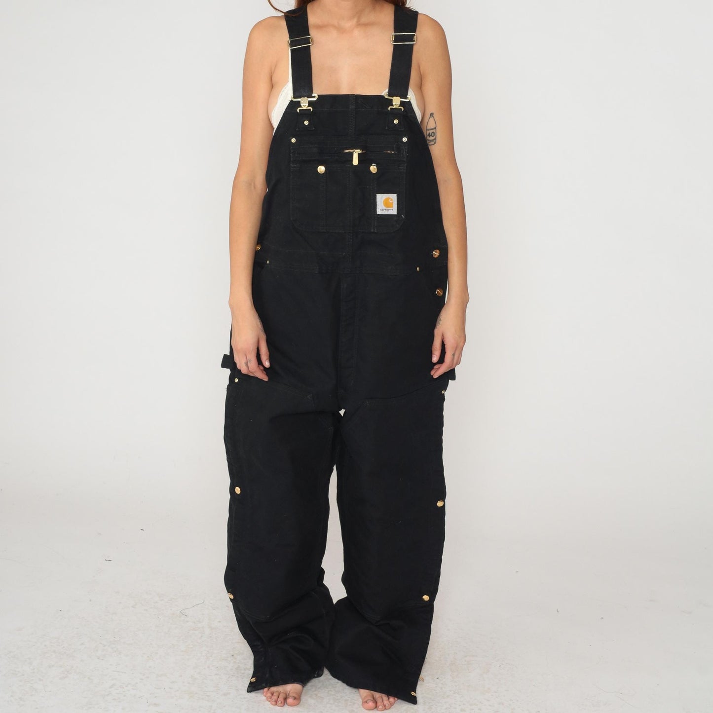 90s Carhartt Black Insulated Bib Overalls Double Knee Workwear Extra Large