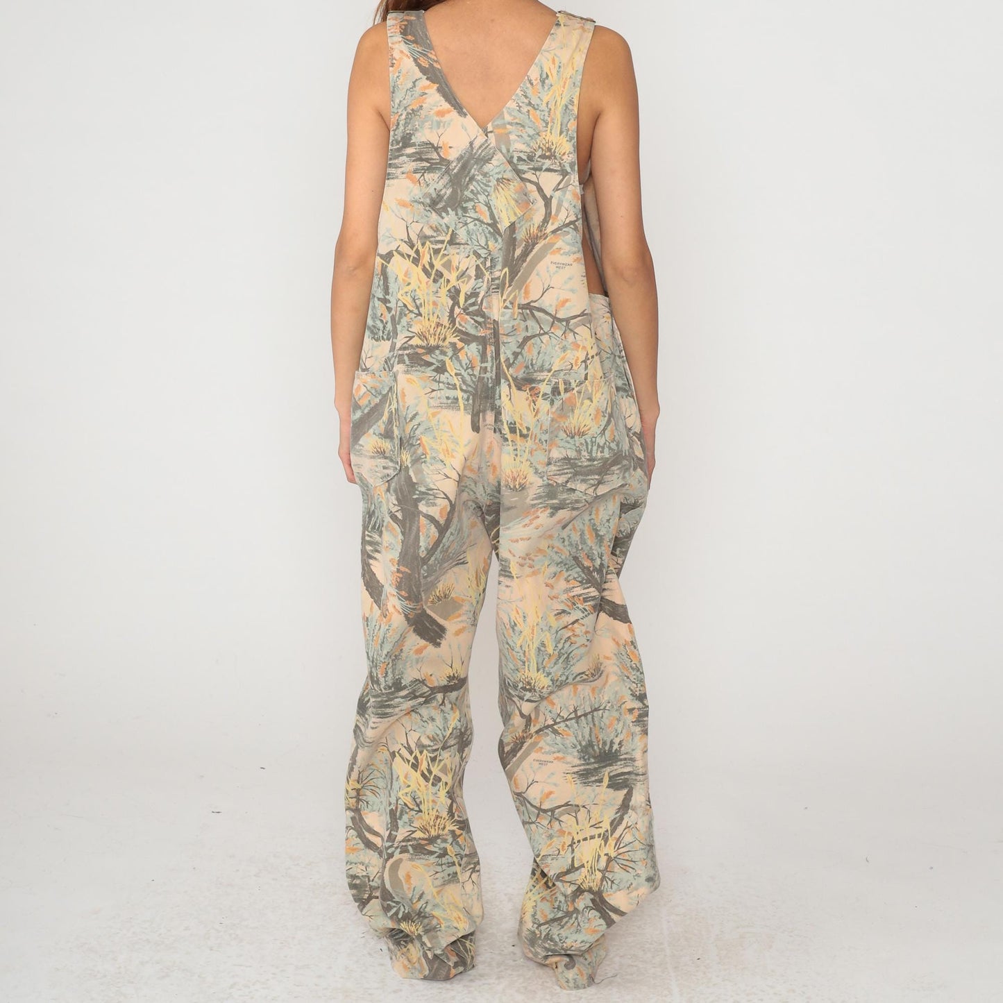 90s Everywear West Nature Print Overalls Wide Leg Beige XL
