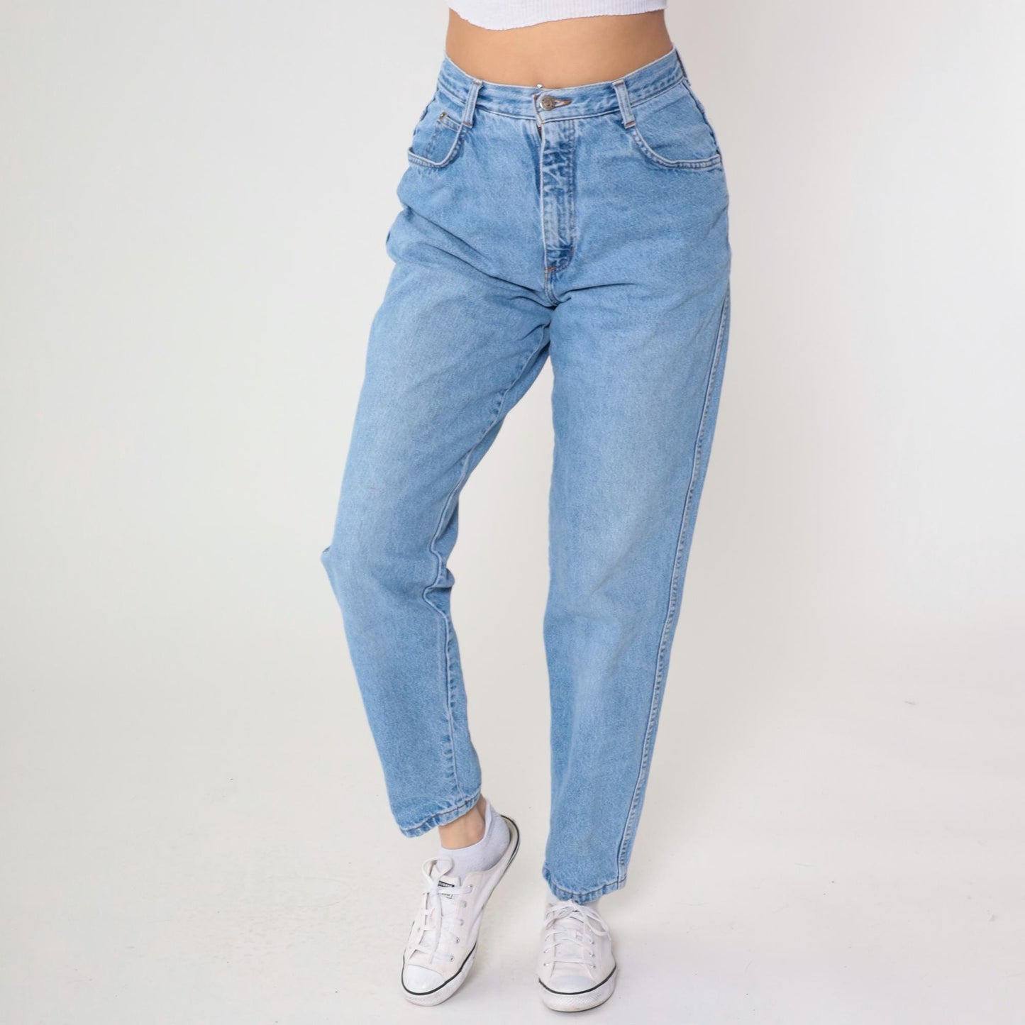 90s Bonjour High Waisted Mom Jeans Light Wash Tapered Denim Medium