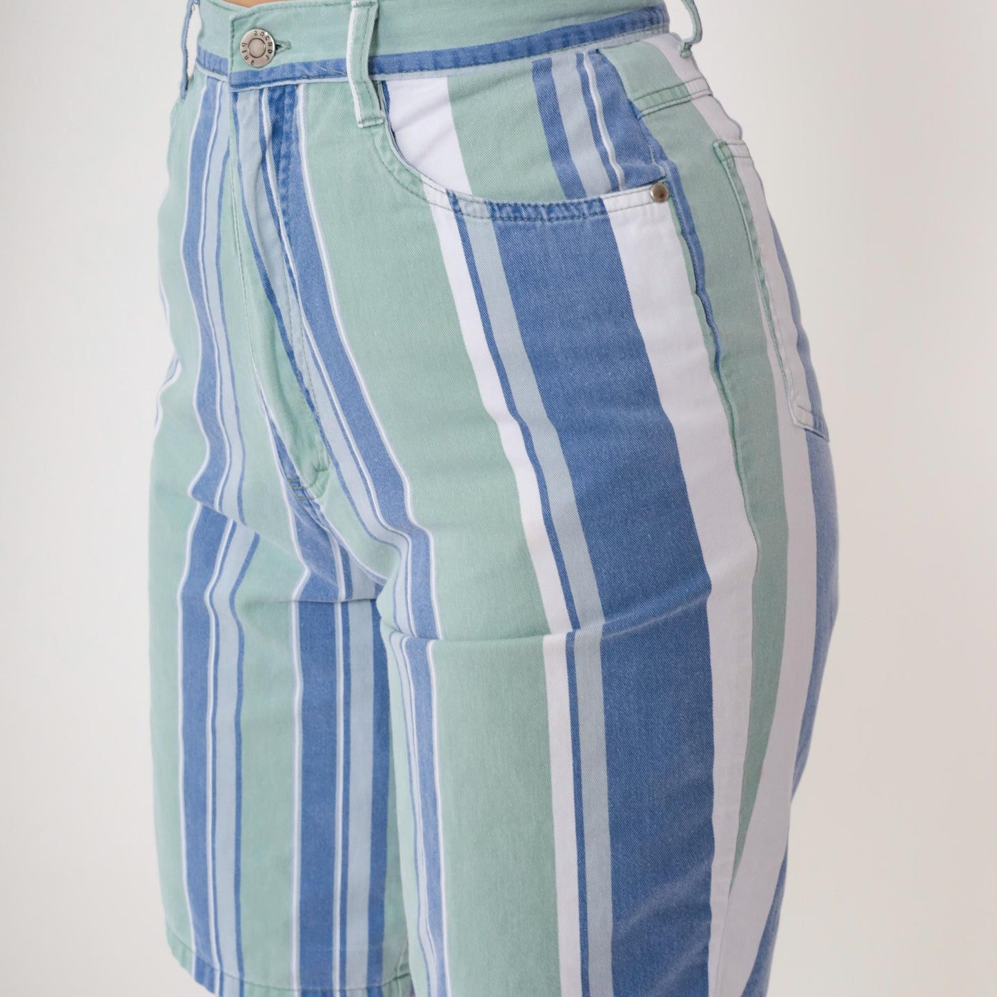 Y2K Anchor Blue Striped Bermuda Shorts High Waist Cotton Small S