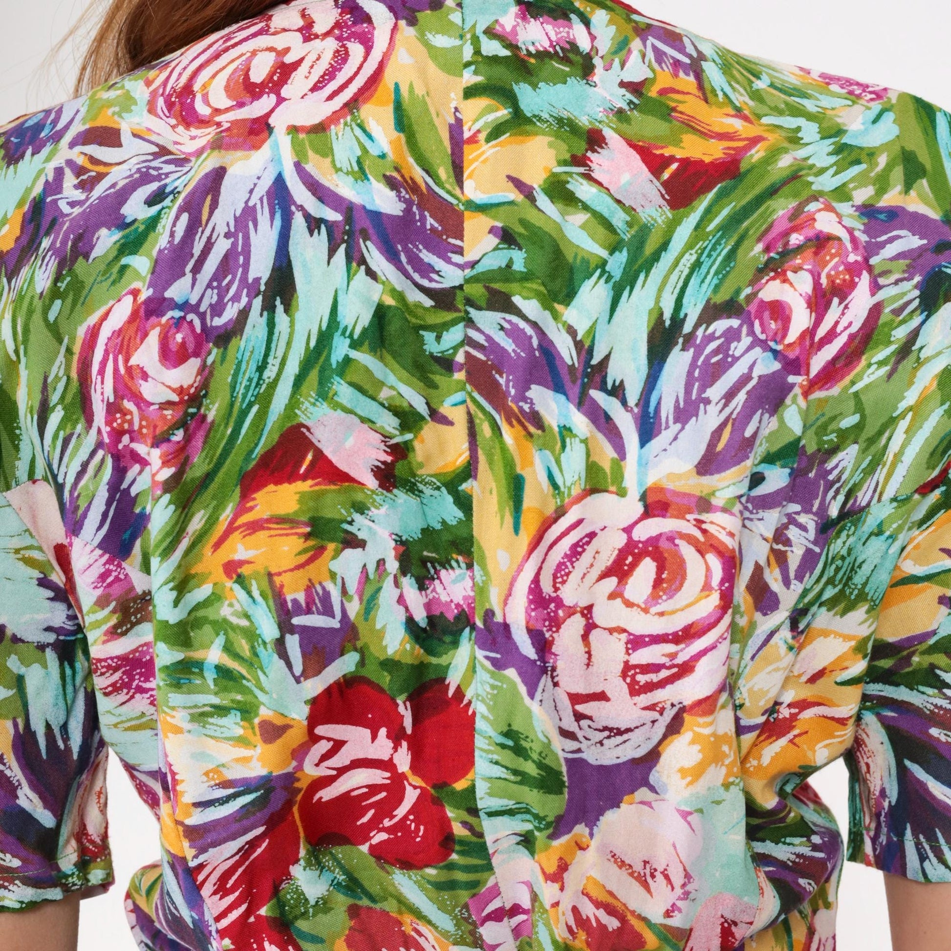 90s Floral Sundress Puff Sleeve Multicolor Watercolor Button Front Medium